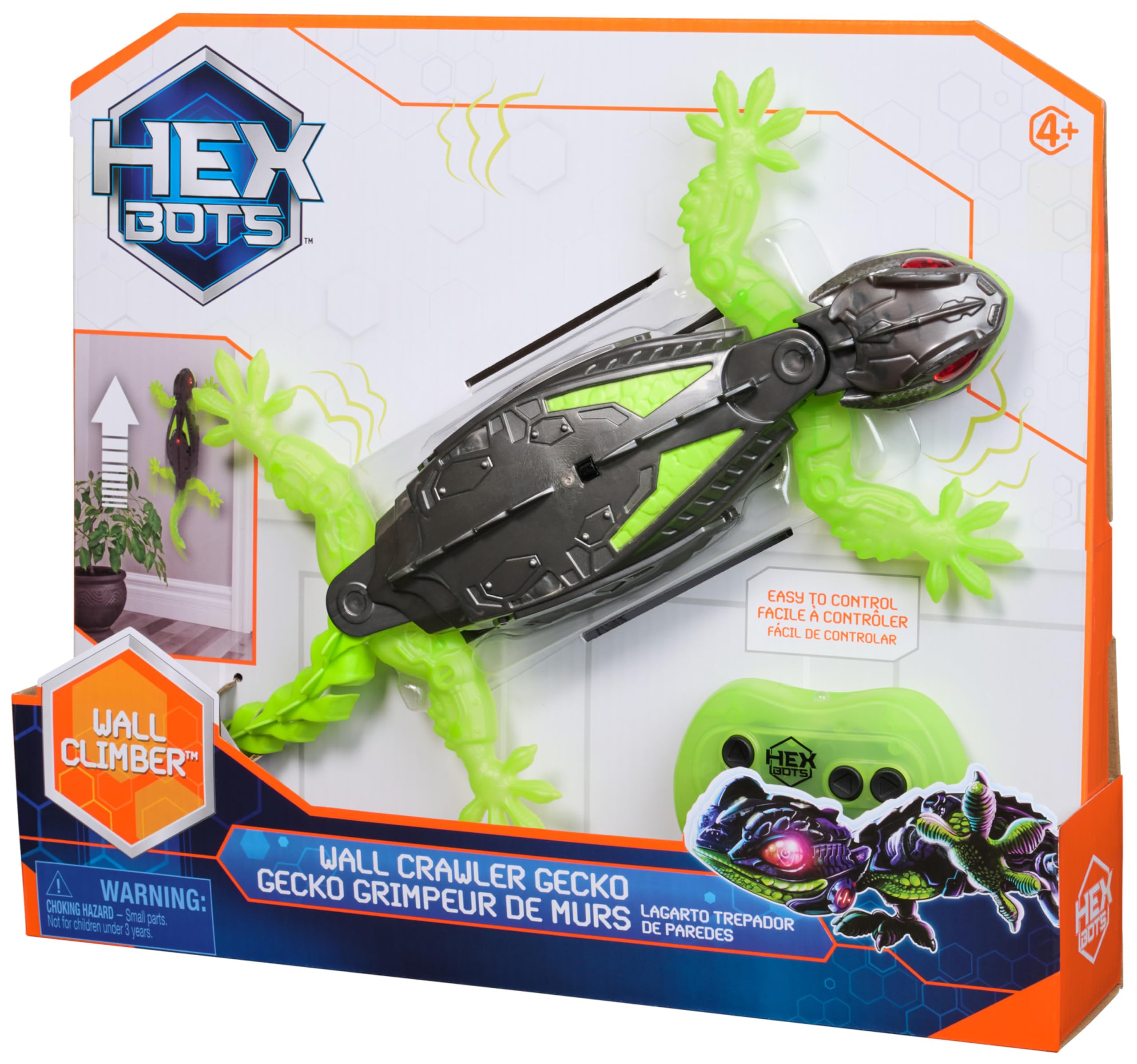 HEX BOTS - WALLCRAWLER GECKO: LAGARTO GECO TREPADOR DE PAREDES - Robot Control Remoto Recargable - 6070281 - Regalo niño 4 años + - Juguetes niños 4 Años +