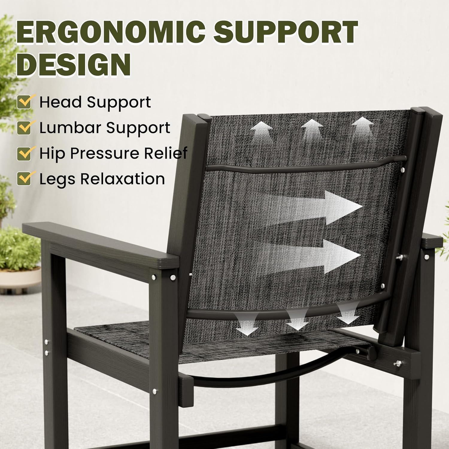 HDPE Patio Dining Chairs with Armrests - Textilene Indoor Outdoor Chair with Wide Seat for Poolside, All Weather UV Resistant Heavy Duty Patio Chair for Bistro Porch Backyard Balcony & Deck(1PCS)