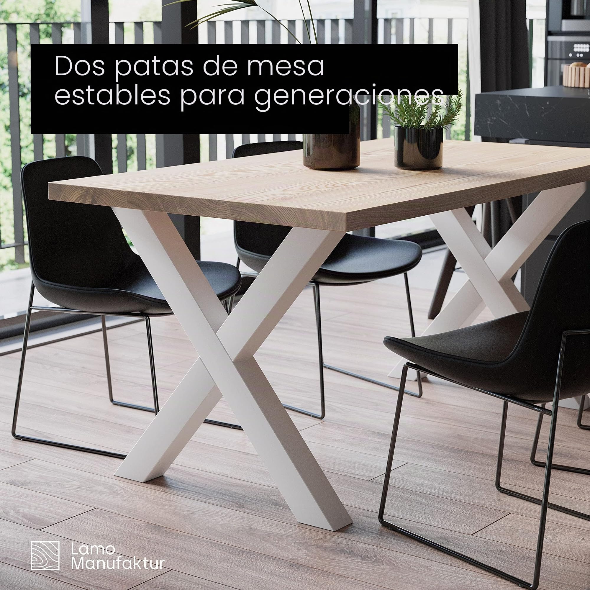 LAMO Manufaktur Patas para Mesa de Café | Mark | Perfil 40x40 mm | 40x43 cm (Ancho x Alto), Blanco | 2 uds. | LTS-03-F-BB-9016