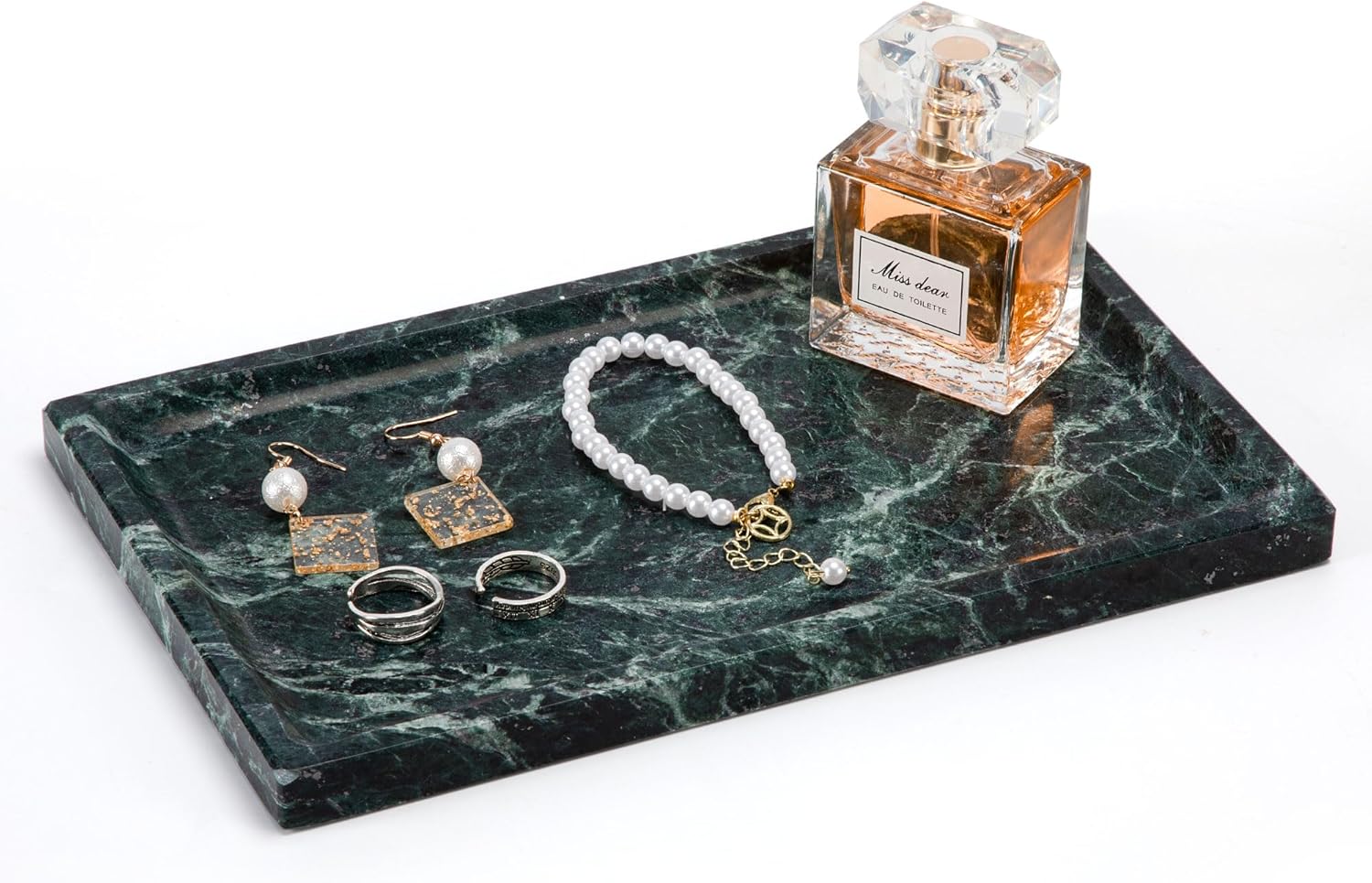 Natural Marble Tray for Home Decor Bathroom Kitchen Vanity Dresser Genuine Marble Storage Tray for Cosmetics/Jewelry Non-Resin/Non-Ceramic 9.8"*6"