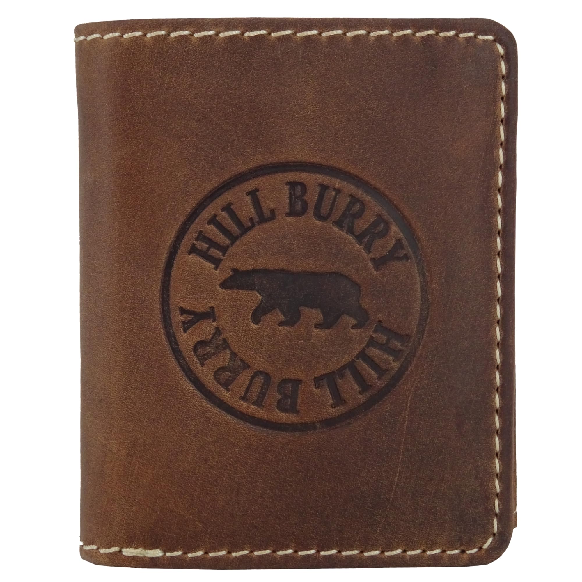 Echt-Leder Leder Geldbörse • Geldbeutel für Damen und Herren mit RFID-Schutz • Portmonee mit Münzfach • Portemonnaie Hill Burry • braun für Männer Brieftasche Wallet • Hochformat