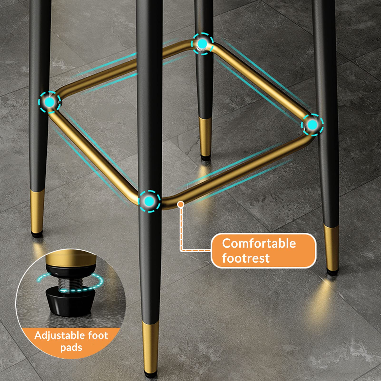 Lot de 2 tabourets de bar rembourrés pivotants en similicuir de qualité supérieure confortables avec dossier pour la maison