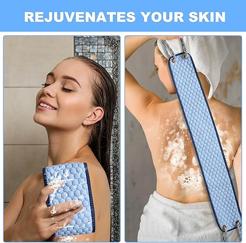 Miniatura 4 de OWIIZI Exfoliante de espalda para ducha, paño de doble cara con asas antideslizantes para uso en la ducha, exfoliante corporal, toalla de lavado de