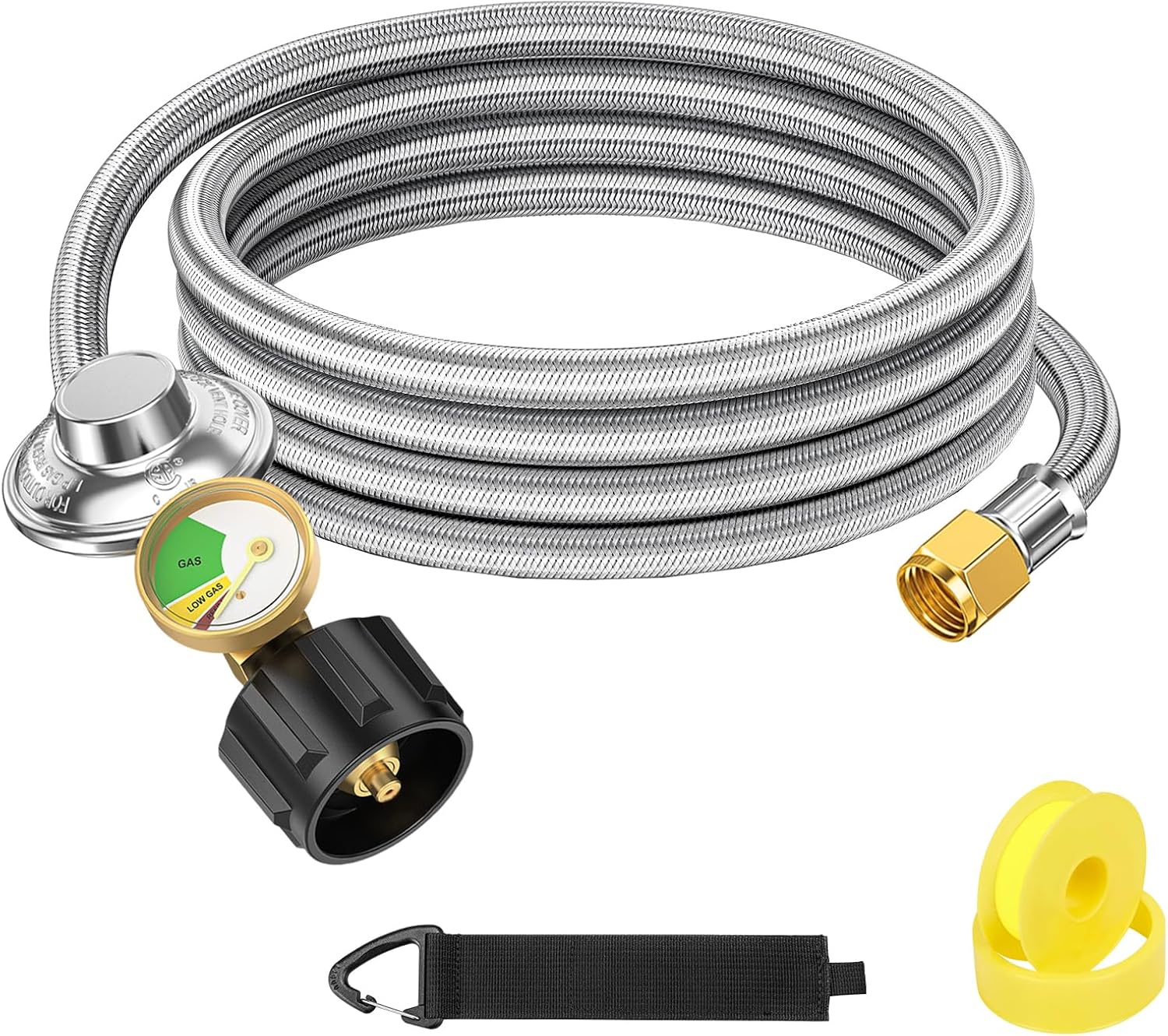 4 Feet Propane Tank Regulator Hose with Gauge, Universal Grill Regulator Replacement Parts, QCC1 to 3/8" Female Flare Nut Hose and Regulator for Most LP Gas Grill, Heater and Fire Pit Table