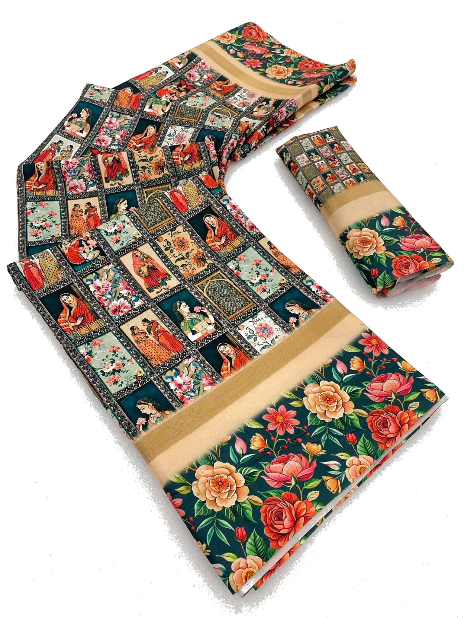 Women’s Silk Blend Digital Printed Saree with Running Blouse Piece | Soft Lightweight Ethnic Saree for Festive-image-49