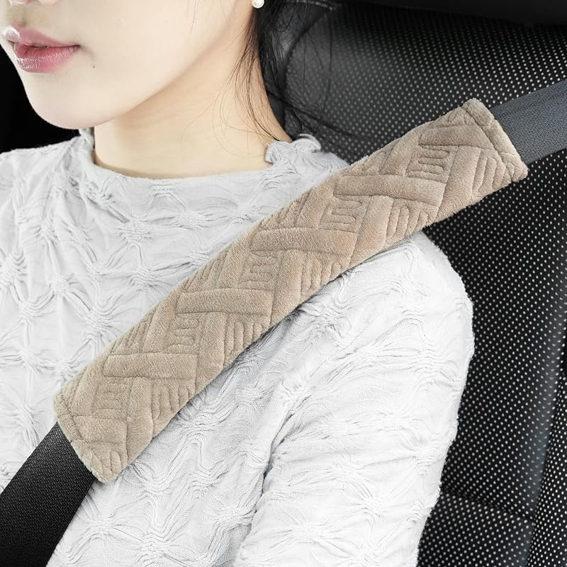 Almofadas para Cinto de Segurança JUSTTOP em Poliéster com Fechamento de Velcro, Cáqui – Pacote com 2