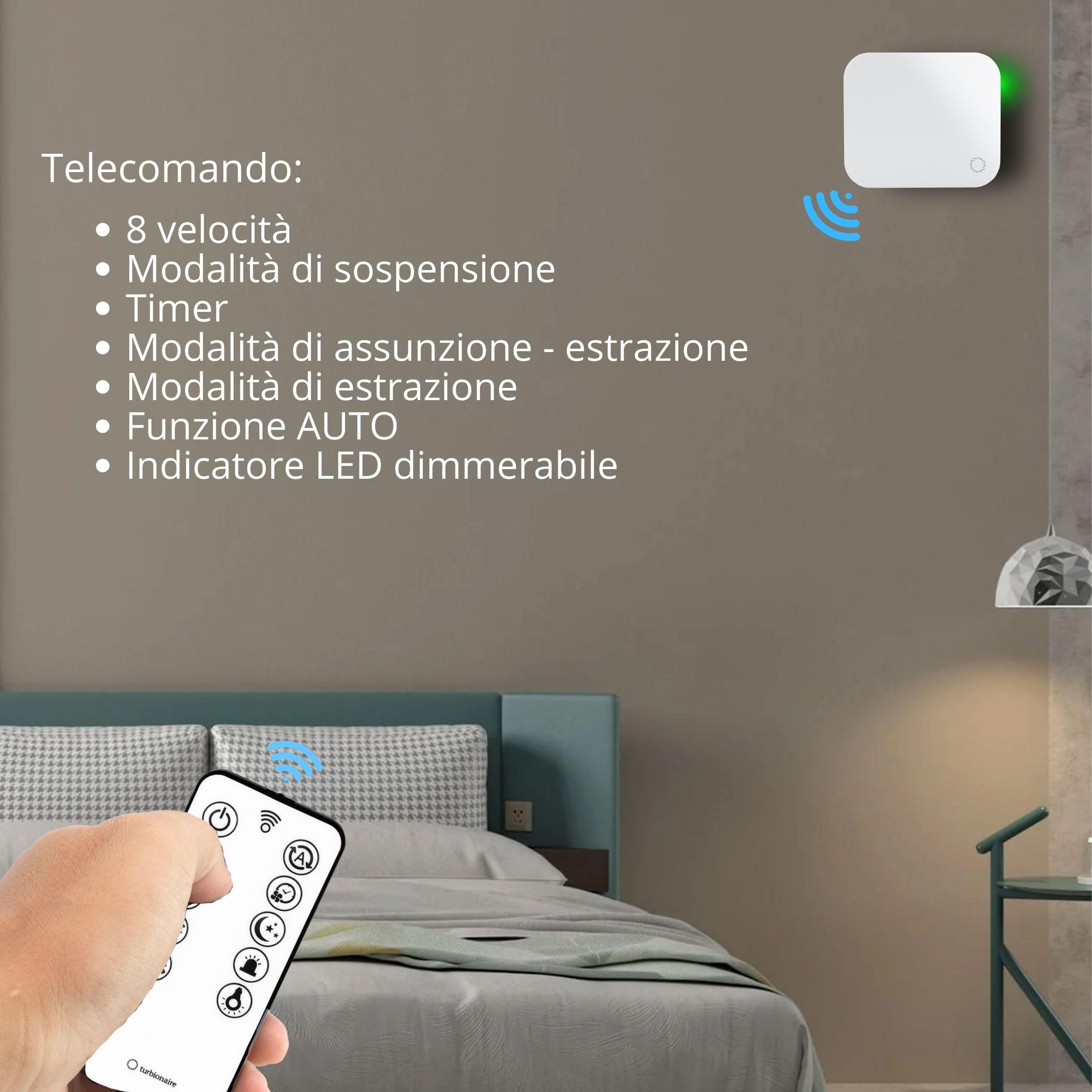 Turbionaire Trend HRV 100 Unita di VMC Decentralizzata a Flusso Alternato, con Recupero di Calore, Sensore di Umidità, Telecomando, Timer, Sleep, 8 Velocità, Silenziosa,100 mm, Garanzia di 3 anni