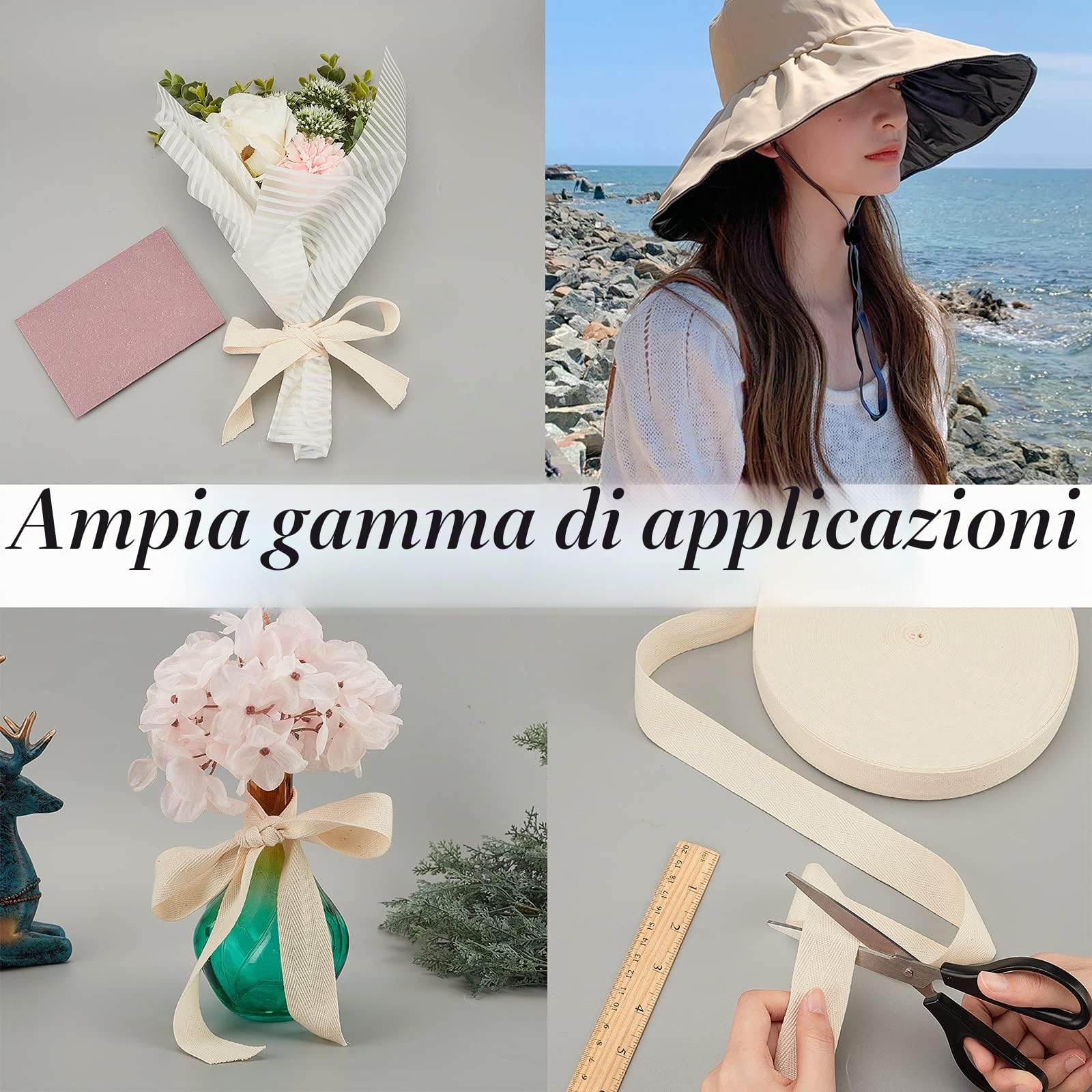 NBEADS 50m/Rotolo 40mm Fettucce In Cotone A Spina di Pesce Corde Piatte In Cotone A Spina di Pesce Nastro Regalo per La Decorazione Domestica Cucito Artigianato Fai Da Te, Bianco Antico