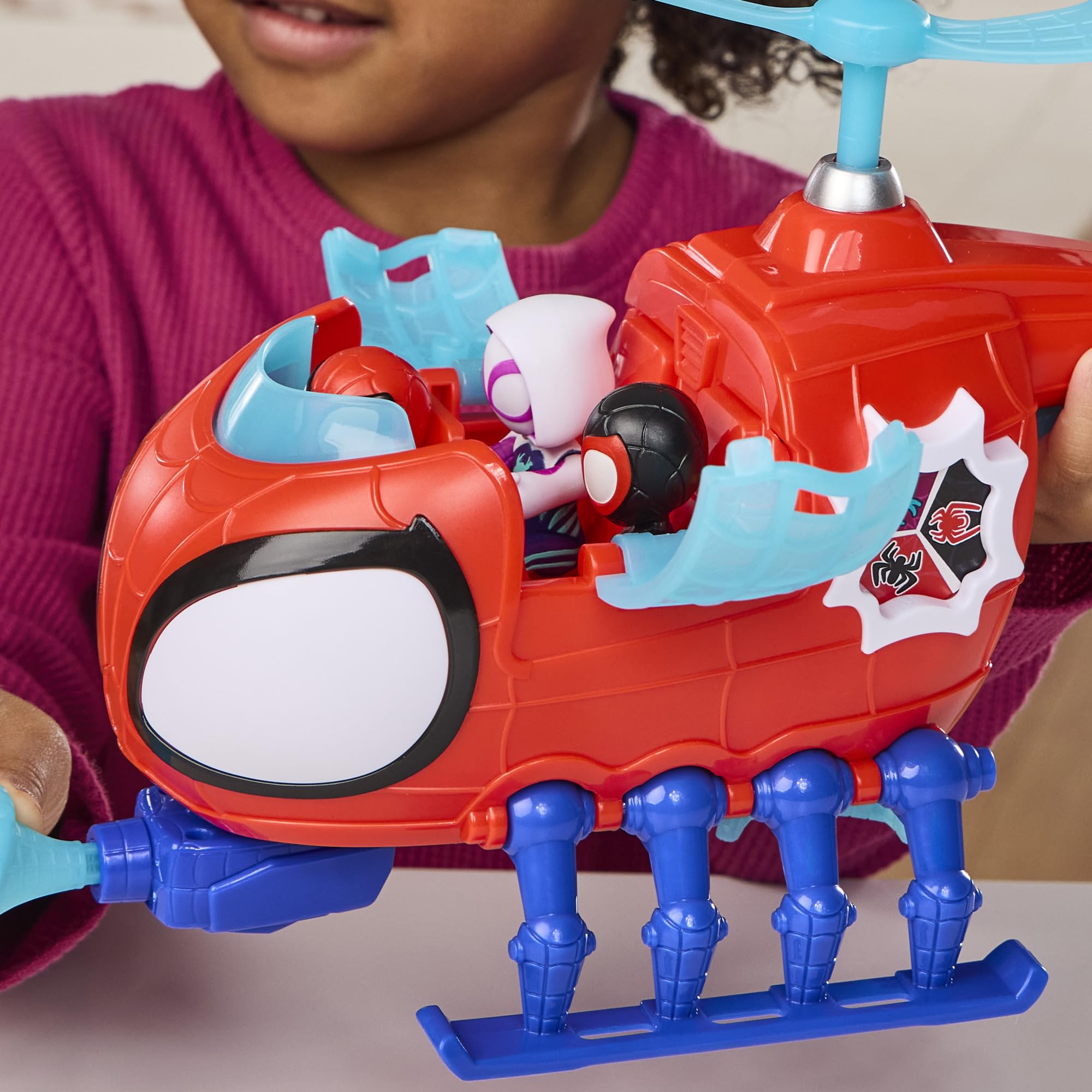 Marvel Spidey et Ses Amis Extraordinaires Hélico de l'équipe Spidey, Figurine de 7,5 cm et véhicule avec Projectile, Jouets pour Enfants, dès 3 Ans
