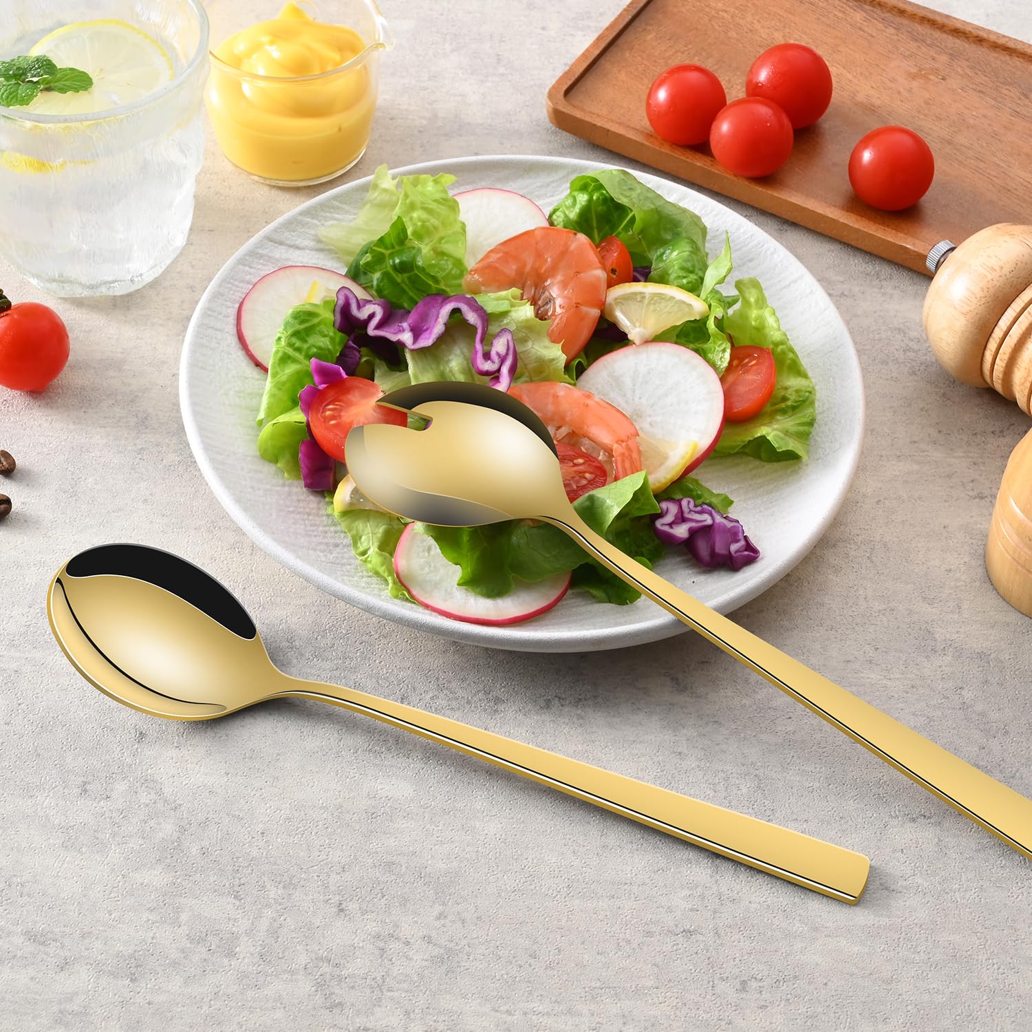 Gold Salad Servers Set - Elegant Stainless Steel -6 Gold Salad Servers Set - Elegant Stainless Steel -6