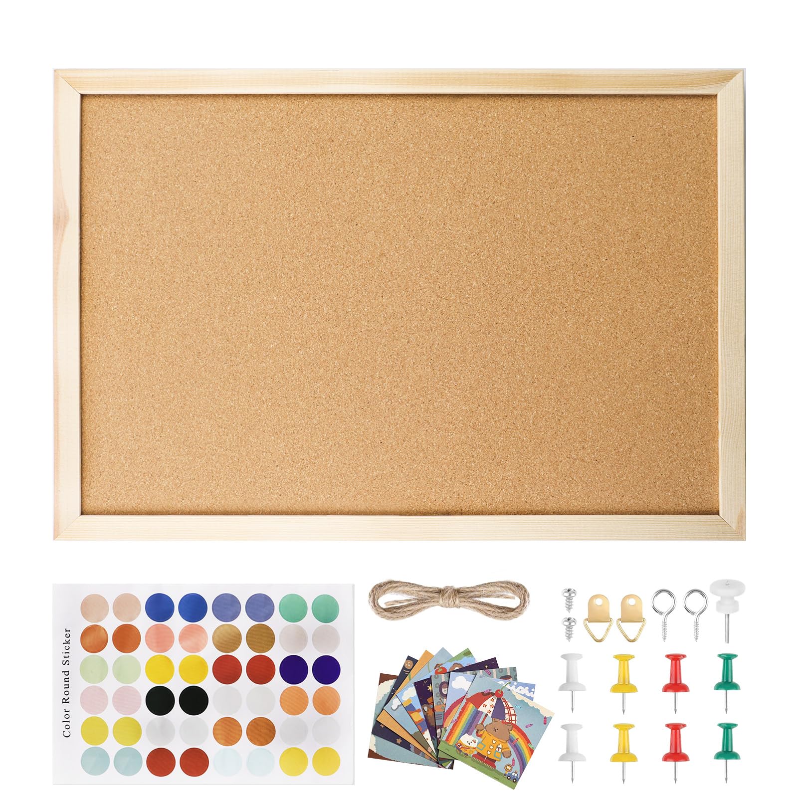 Cork Board 30x40 cm, AUNHOKE Small Cork Pin Board with Wooden Frame, Pushpins and Hanging Rings, Bulletin Notice Office Memo School