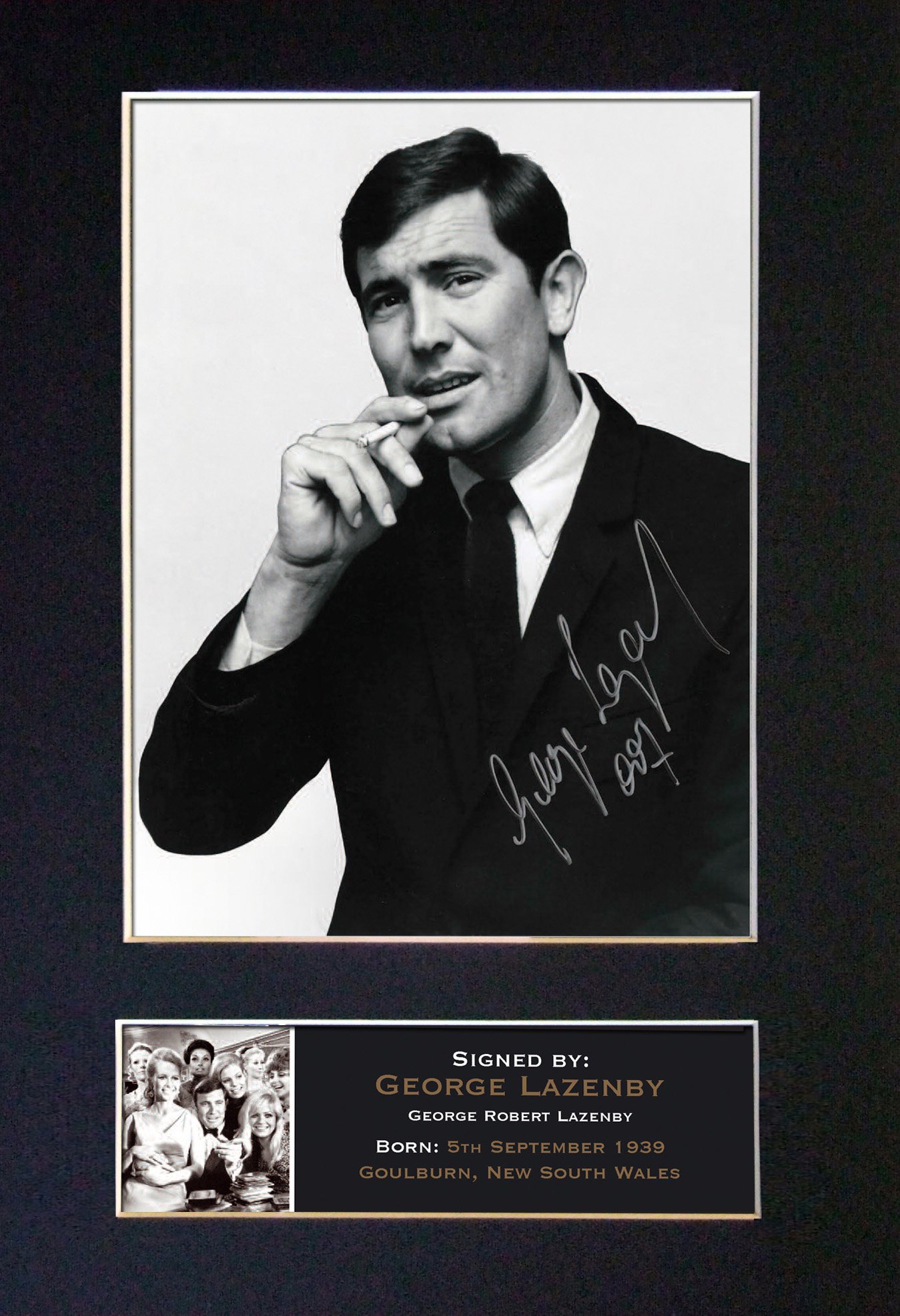 The Autograph Collector Gold,Black George Lazenby 007 James Bond Signed Autograph Mounted Photo Reproduction Print A4 Rare (297 X 210Mm) #276 (Mount & Print (Not Framed))