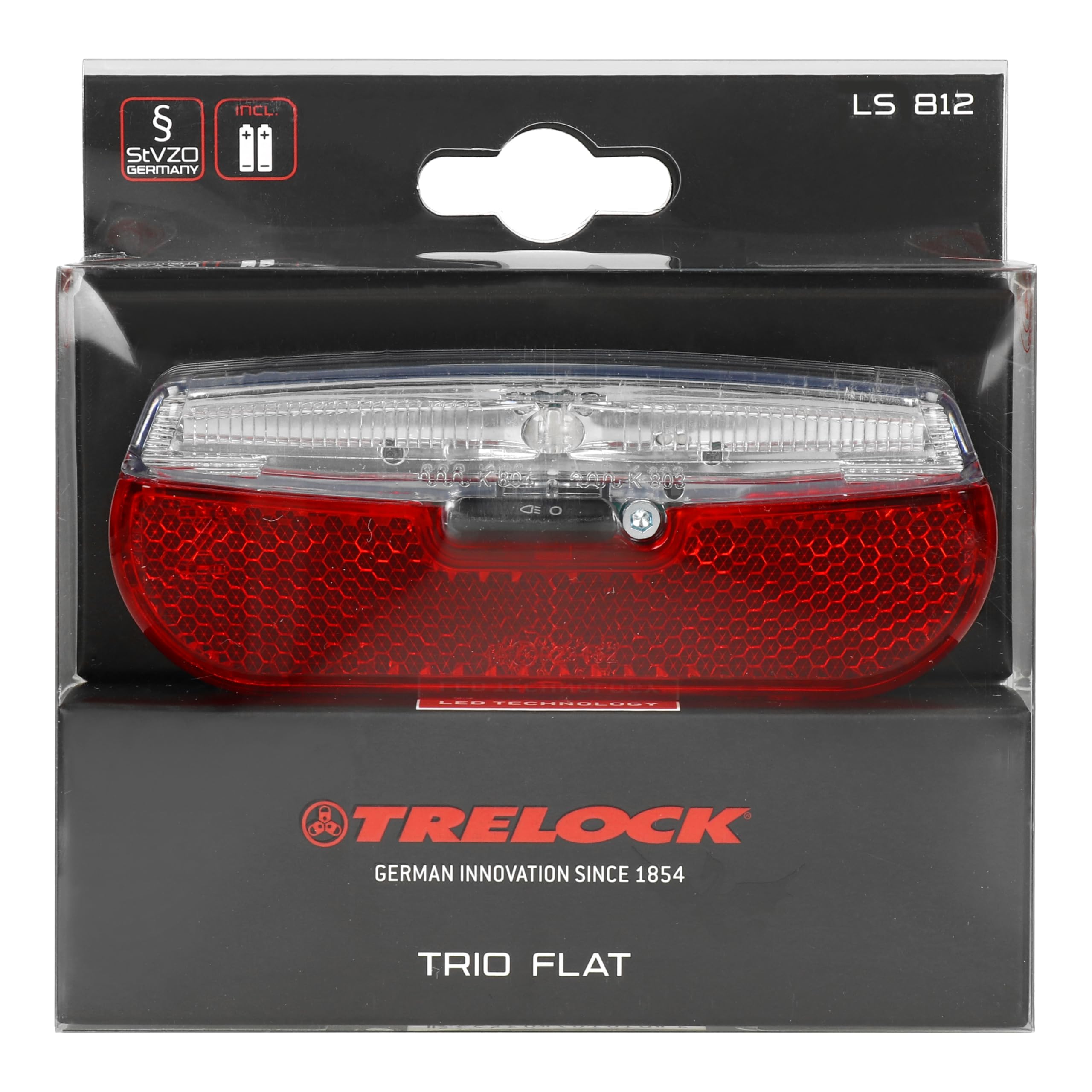 Trelock Unisex – oświetlenie dla dorosłych LS 812 Trio Flat RB S SL tylne światło na baterie, czarne, jeden rozmiar
