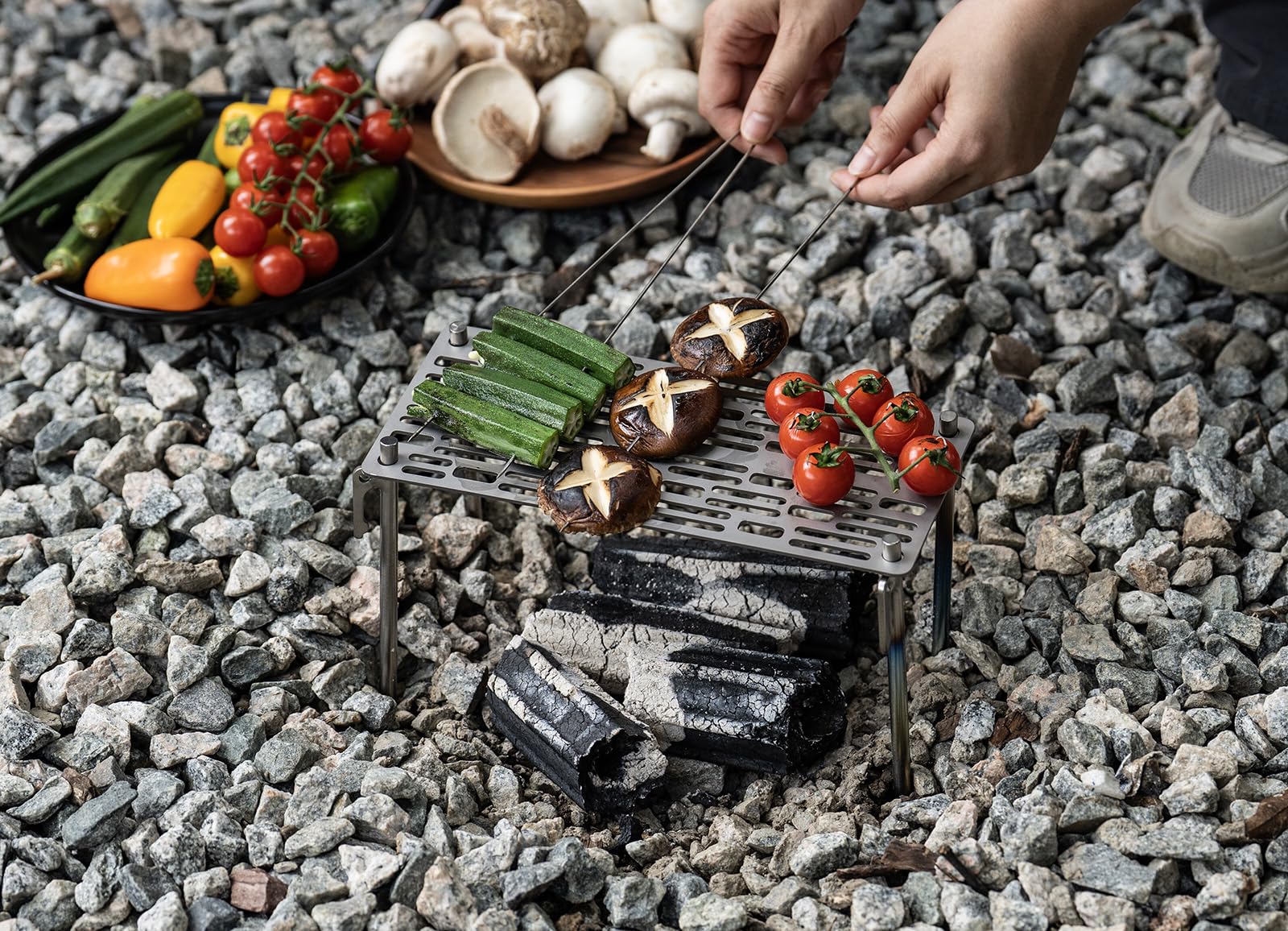 iBasingo Griglia in titanio con pinza da cucina, ultra leggera, accessorio per barbecue per esterni, per campeggio, escursioni e backpacking, spessore 2 mm, resistente al calore (Ti2023C+Ti1014T)