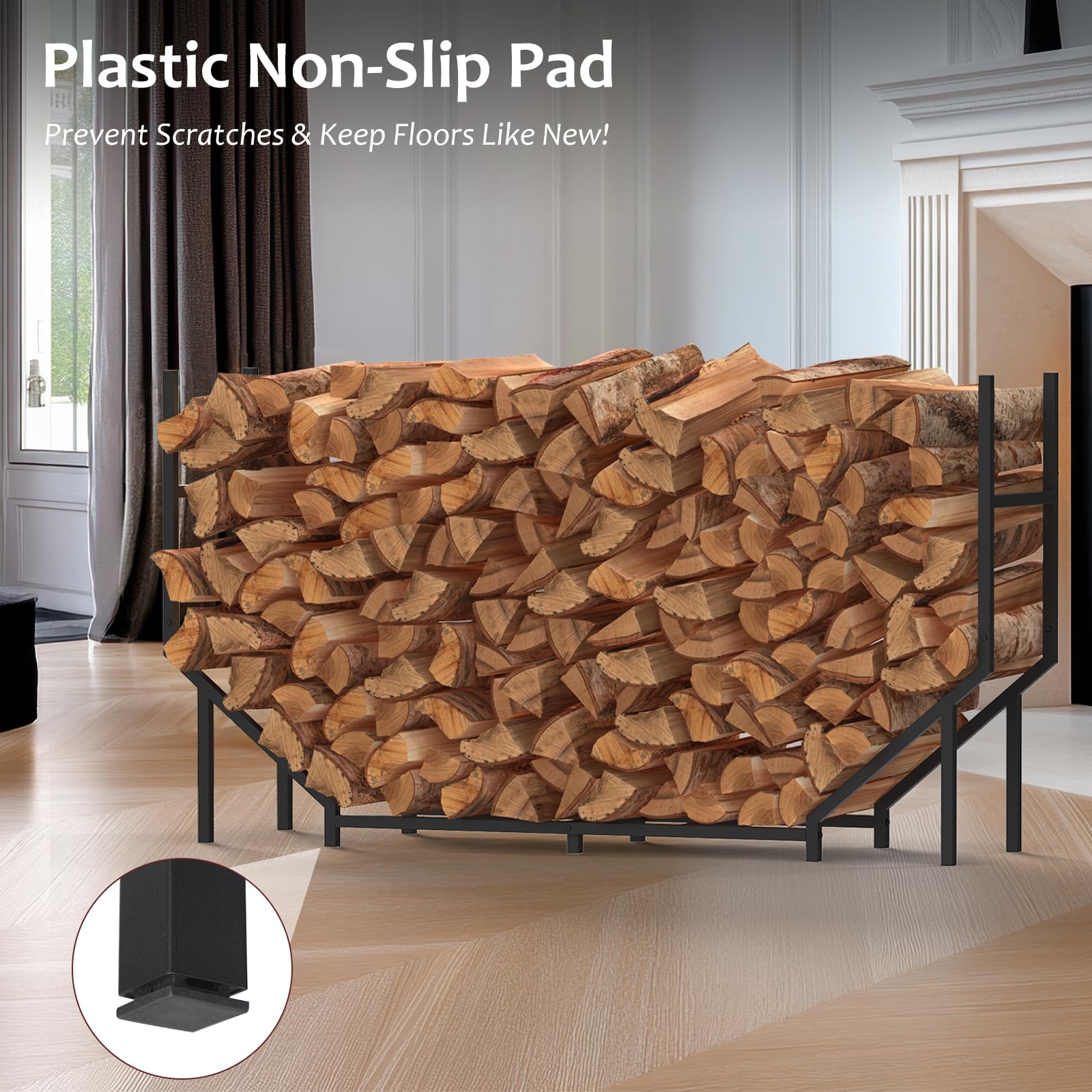 CADUKE Soporte de leña de metal de 1,4 m para leña, estantes de almacenamiento de leña resistentes para interiores y exteriores, organizador de almacenamiento de madera