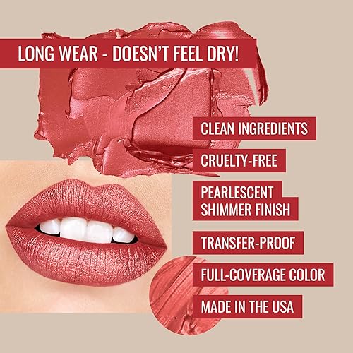 Miniatura 4 de Runway Rogue Pearl Glam - Lápiz labial líquido brillante de larga duración, lápiz labial rojo terroso suave con brillo dorado, tasa de día