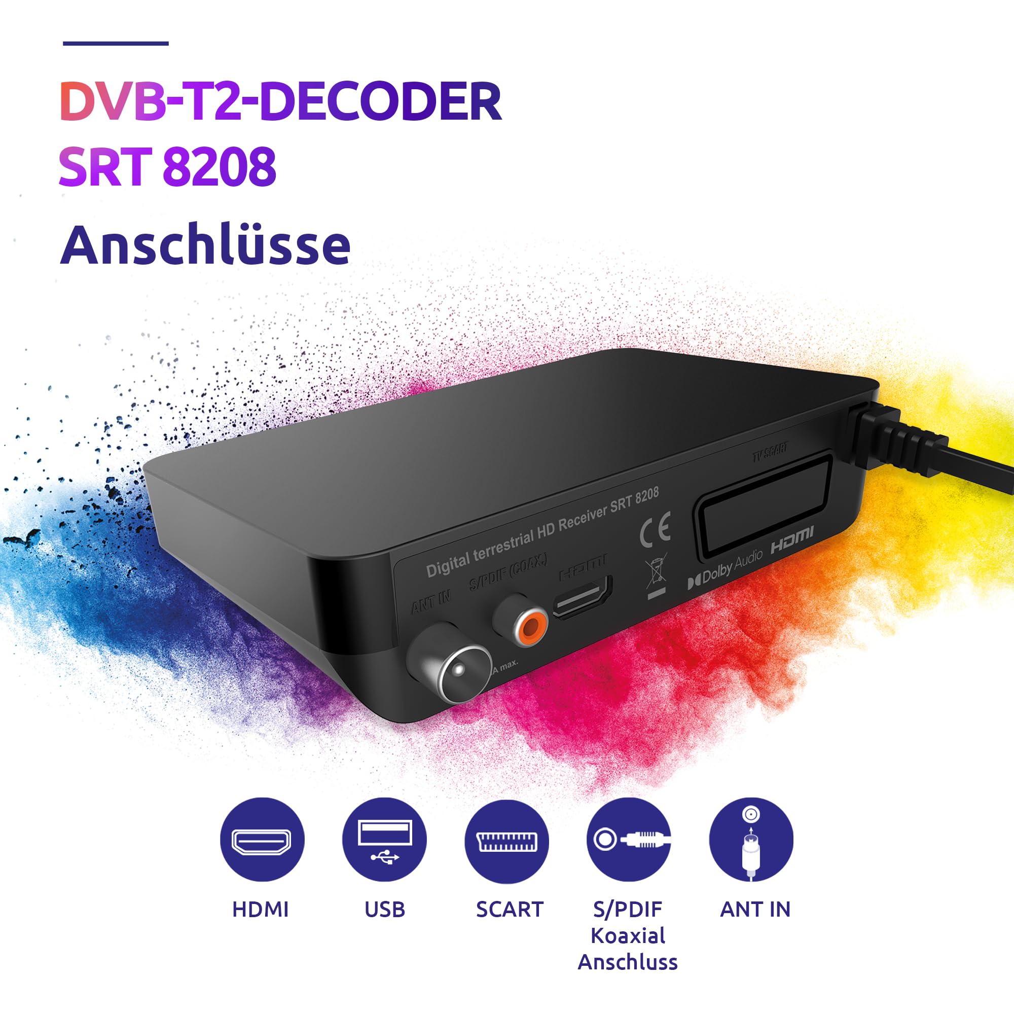 STRONG SRT8208 DVB-T2 DVB-T2 - Unterstützt HEVC265 - TV-Receiver/Tuner mit Recorder Funktion (HDMI, Scart, USB, Dolby Digital Plus) - Schwarz