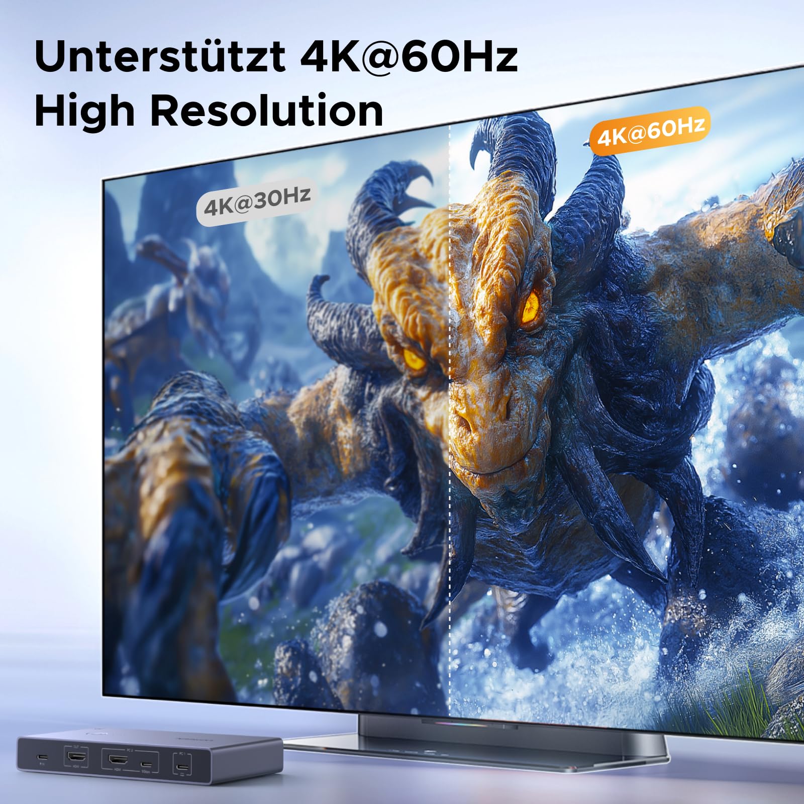 UGREEN USB C KVM Switch 4K60Hz 2 PC 1 Monitor Unterstützt EDID Verwaltung KVM Umschalter 2 In 1 Out mit 4 USB 3.0 Ports für Maus, Tastatur, Tragbare Festplatte, USB-Stick usw.