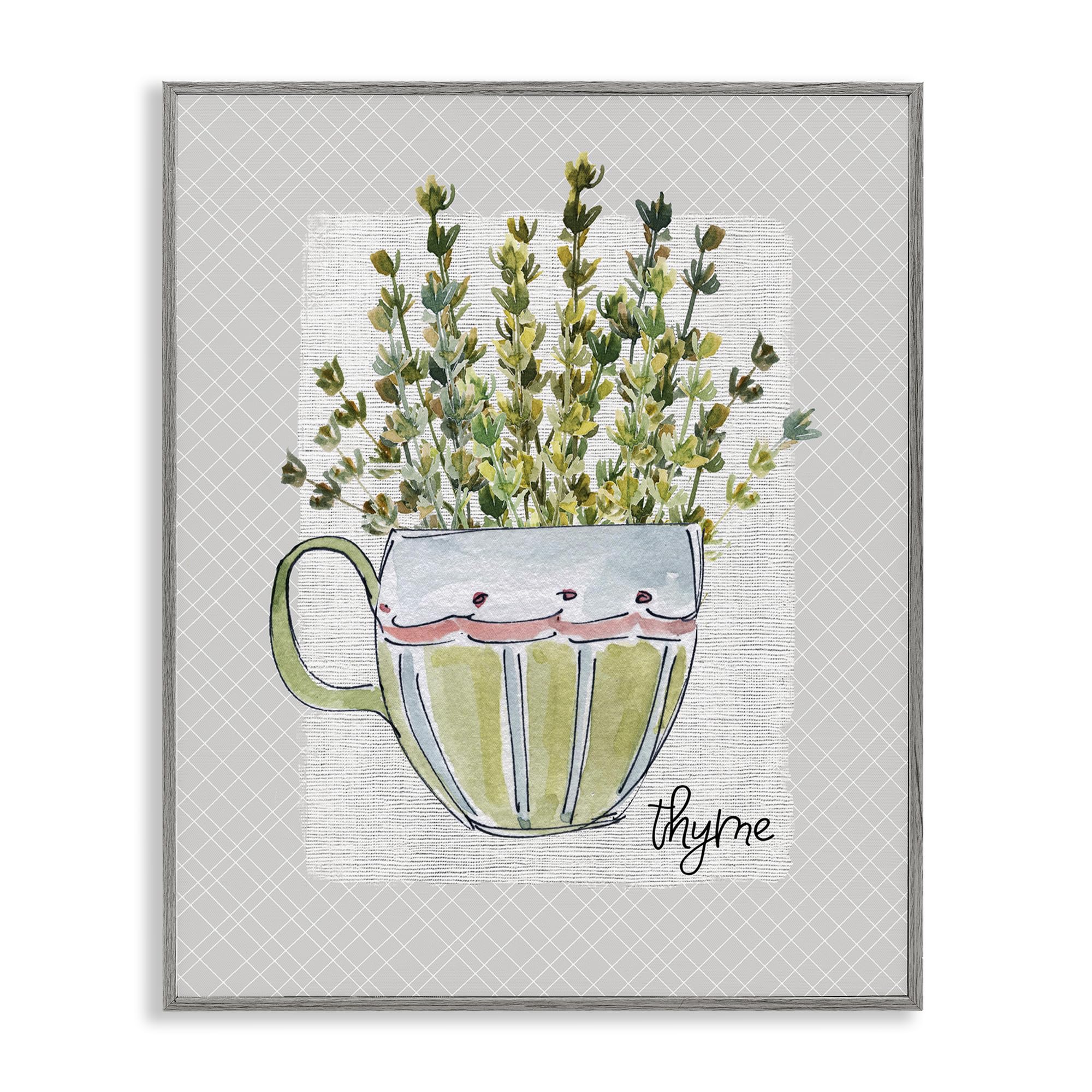 Stupell Industries Farmhouse Gray (Textured) 'Thyme Herb Mug'| Framed Giclee Art