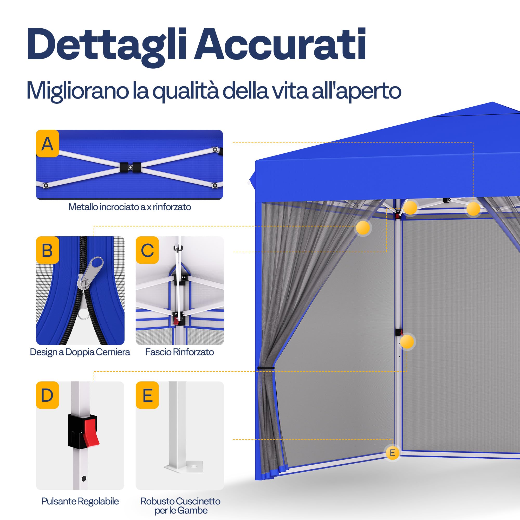 VIVOHOME Gazebo Pop-up Impermeabile 3x3m da Giardino Tenda Pieghevole con Struttura in Metallo Porte con Cerniera e Sacca di Trasporto per Campeggio Picnic e Feste all'Aperto
