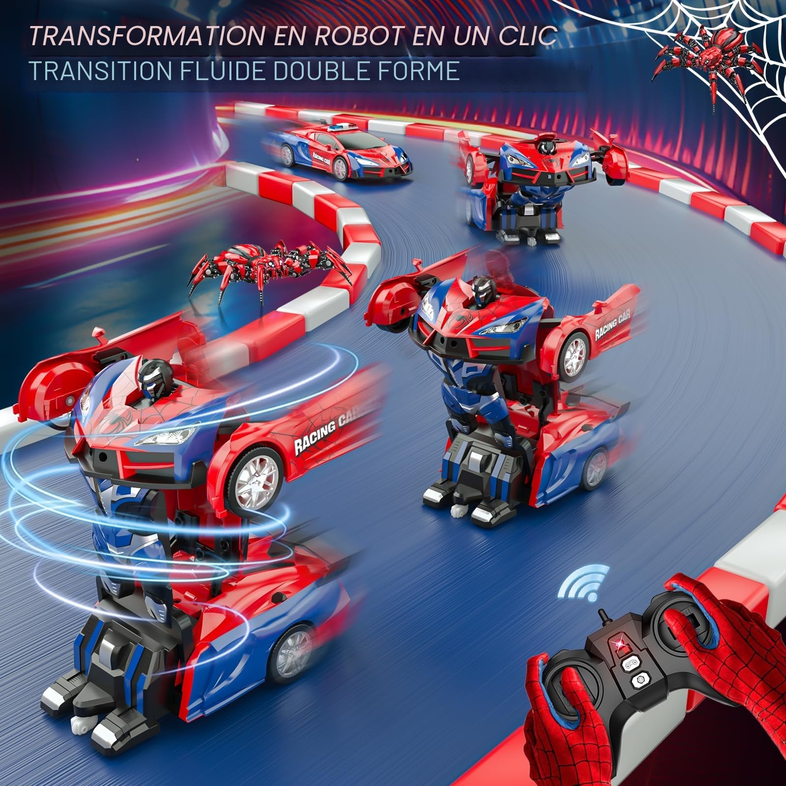 Kssvzz Spider Voiture Télécommandée Enfant 3 4 5 6 7 8 9 Ans, 2 en 1 Transformable RC Radiocommandée Robot, 2.4 GHz & 360° Rotation Jouet Garcon 3+ Ans Cadeau Anniversaire Noël