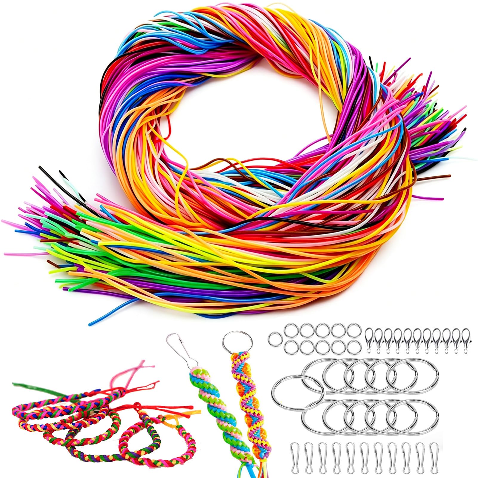 Aonuily 240PCS Scoobies Strings Kit, 19 Colors Scoubidou String Making Kit with 40 PCS Metal Accessories for DIY Crafts Friendship Bracelets Keyrings Making and DIY