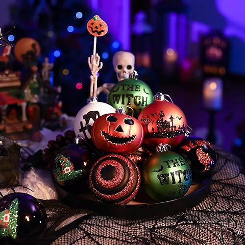 Miniatura 4 de Valery Madelyn Adornos grandes de Halloween para decoración de árbol, 16 unidades de 3.15 pulgadas, inastillables, calabaza Jack-o'-Lantern, juego