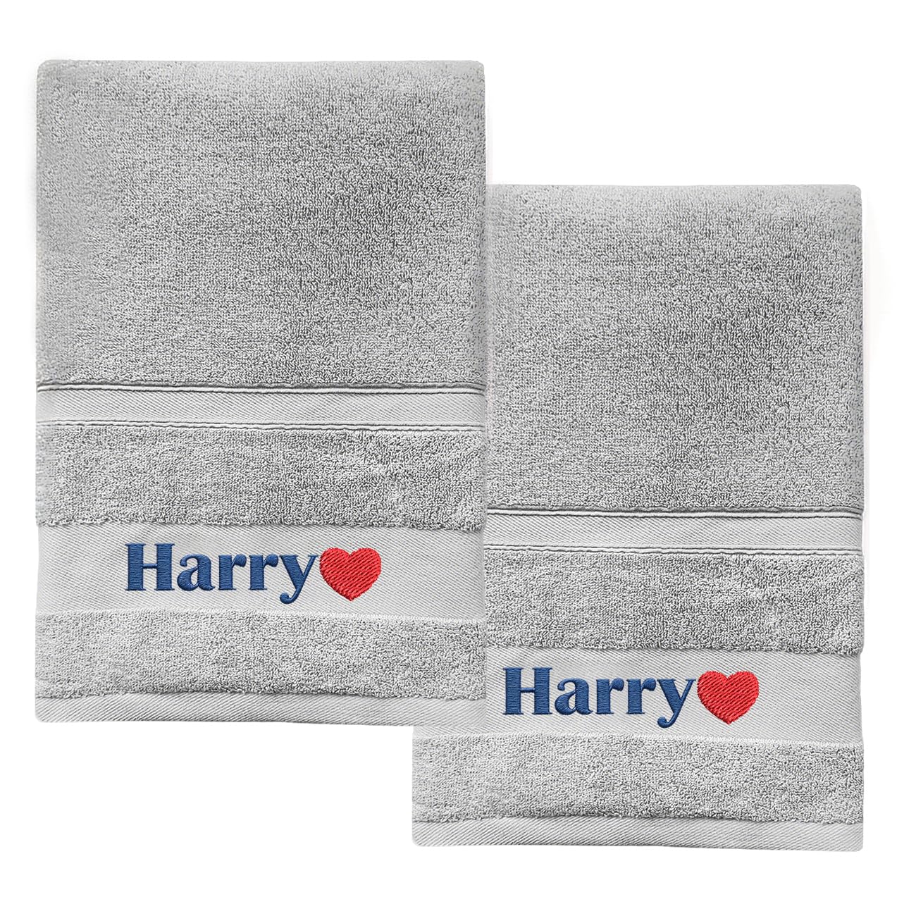 2-Piece Personalised Embroidered Bath Towel with Custom Name ,Monogrammed Towel Gift for Baby, Kids & Adults | Unique Wedding, Birthday Gift Idea 100% Cotton (Light Grey, 2 PCS Bath Towel(70cmx140cm)) — image 1