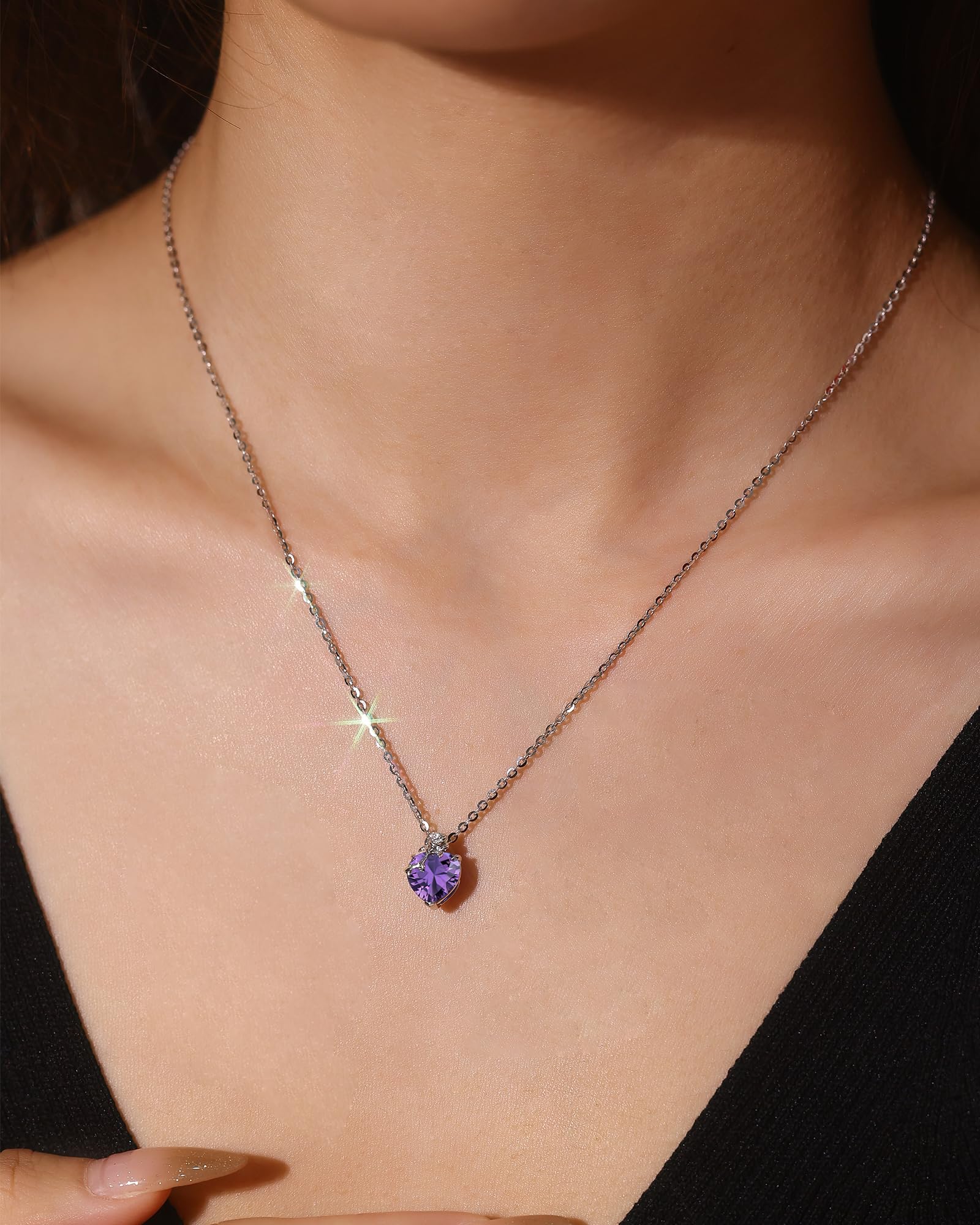 FANCIME 14 Karat Weißgold Rose Anhänger mit Herz & Geburtsstein - Sterlingsilber Kette Weihnachten Feiner Schmuck Geschenk für Damen Frauen