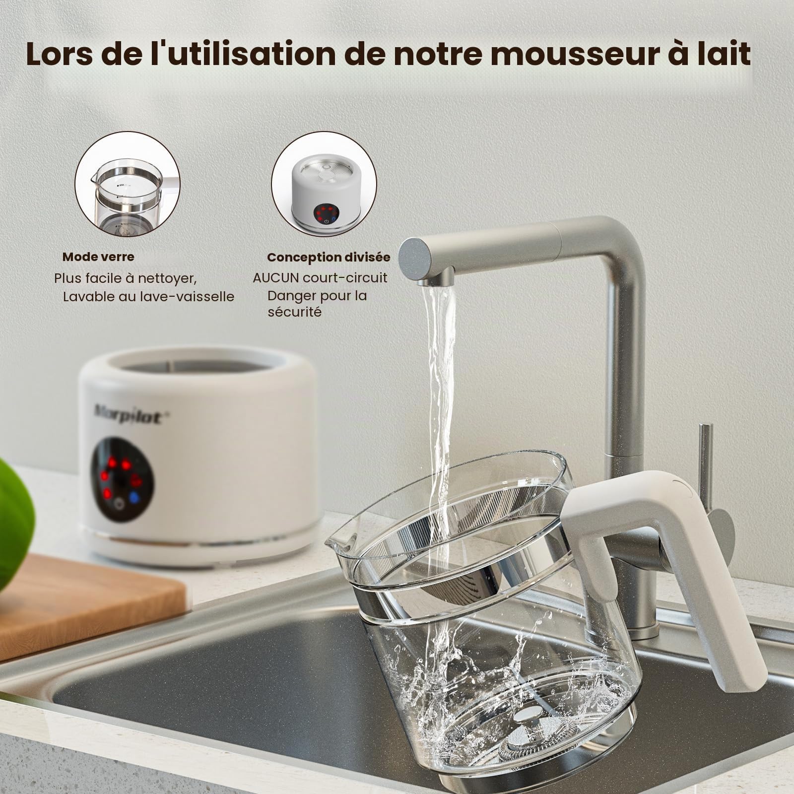 Morpilot Mousseur à Lait Électrique en Verre 6 en 1, Grande Capacité 500ml 600W Milk Frother à Mousse de Lait Chaude et Froide, Chauffe-Lait Emulsionneur de Lait Divisé pour Cappuccino Macchiato Latte