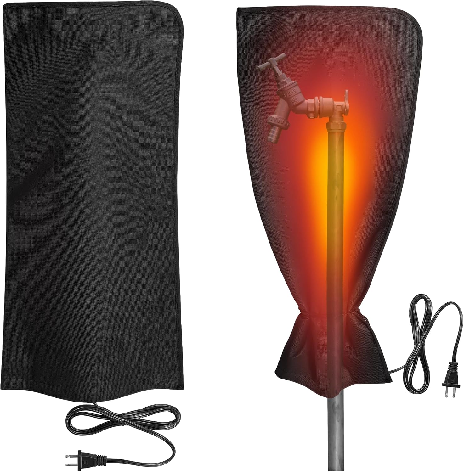 codree Heated Outdoor Faucet Covers for Winter, 25.1" x 11.8" Waterproof Insulated Spigot Cover Freeze Protection, Reusable Garden Pipe Wrap Insulation Faucet Socks for Outside Lawn Yard Water Faucets