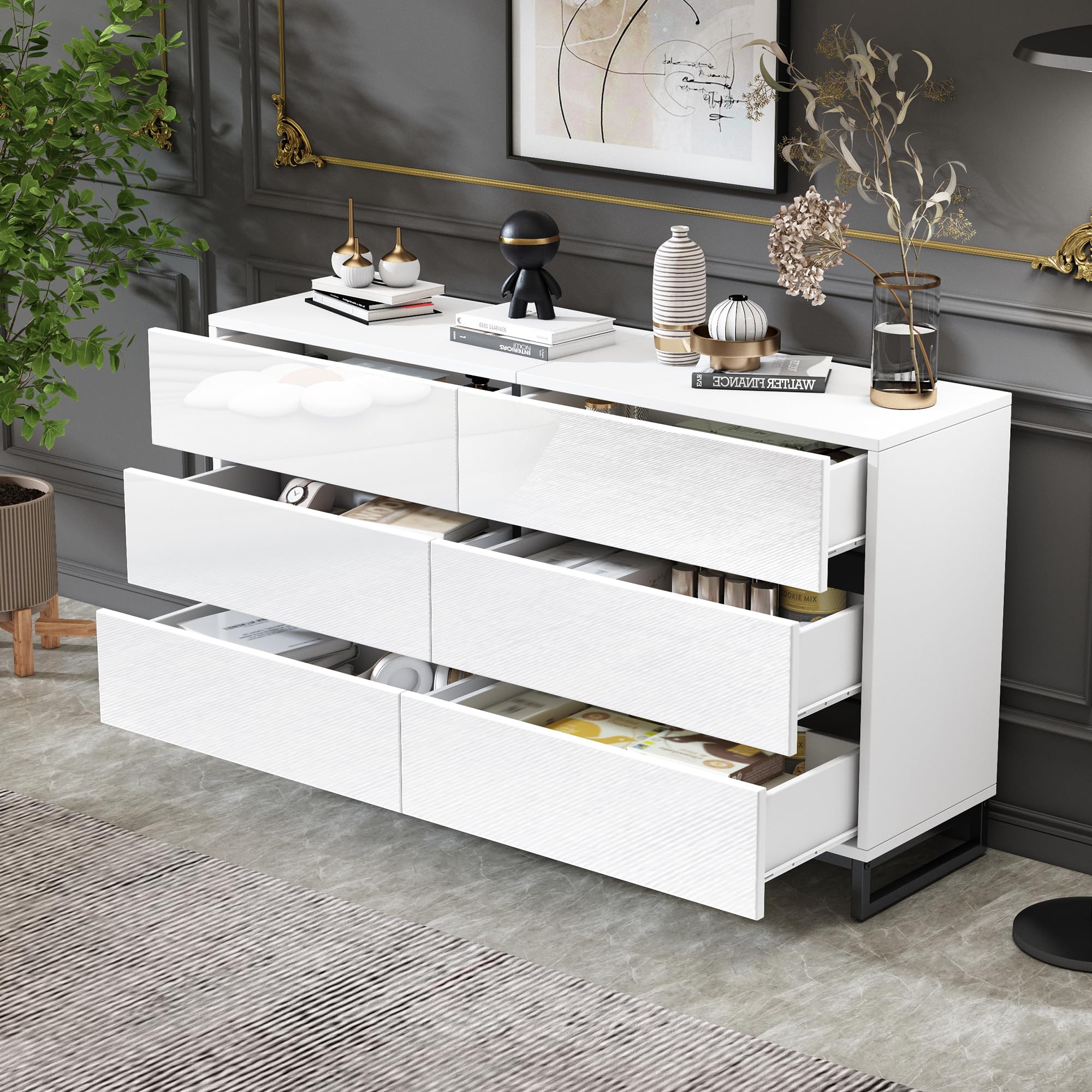 Kredens 2-drzwiowy 3 szuflady 140 x 40 x 65 cm biały LED wysoki