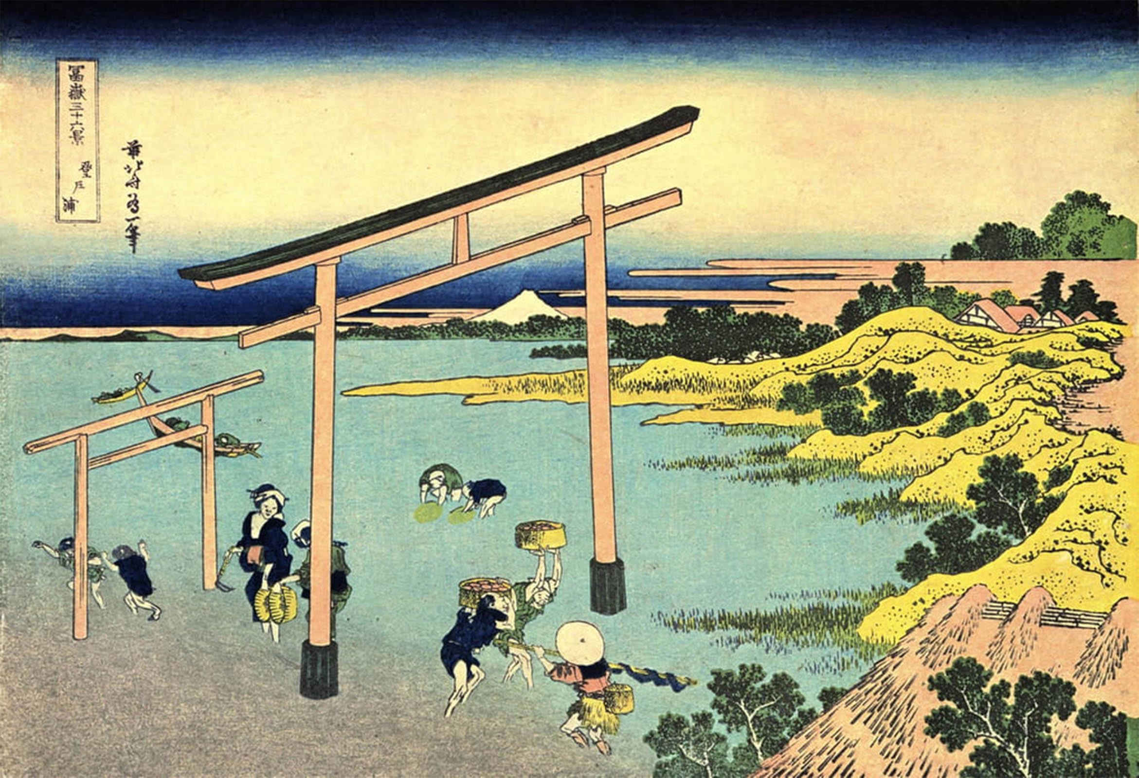POSTERIIk Vintage Classic Picture Landscape Artwork Views of Mount Fuji Japannoboto Bay by Katsushika Hokusai Portrait Canvas Painting for Office Home Decor 60x90cm