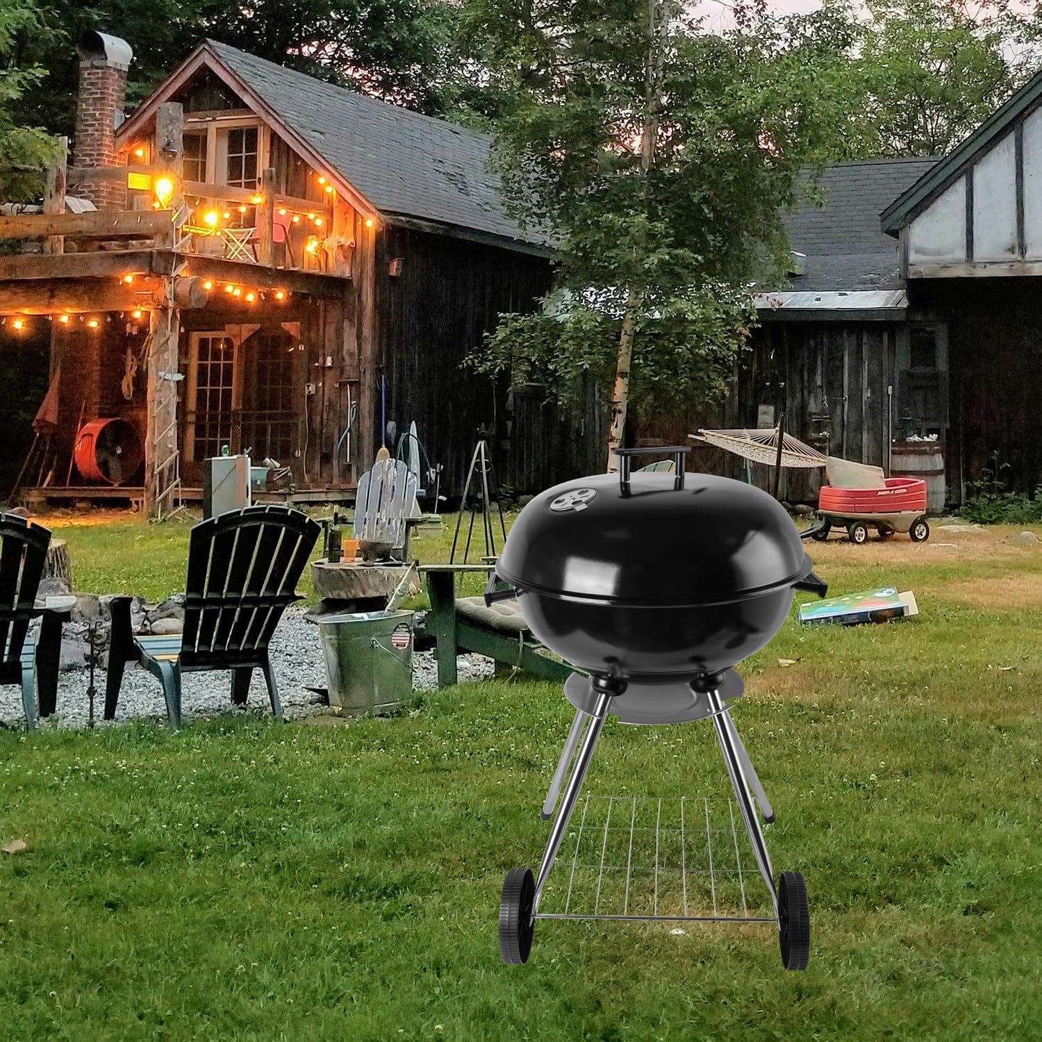 Charcoal Grill: Kettle Charcoal grill with handle, suitable for backyard, outdoor, (18 inches)