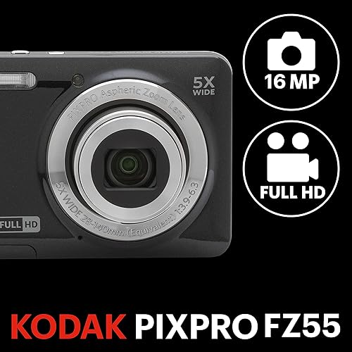 Miniatura 3 de KODAK PIXPRO FZ55-BK - Cámara digital de sensor CMOS de 16 MP con zoom óptico de 5X, gran angular de 28 mm, video Full HD de 1080P, pantalla LCD de