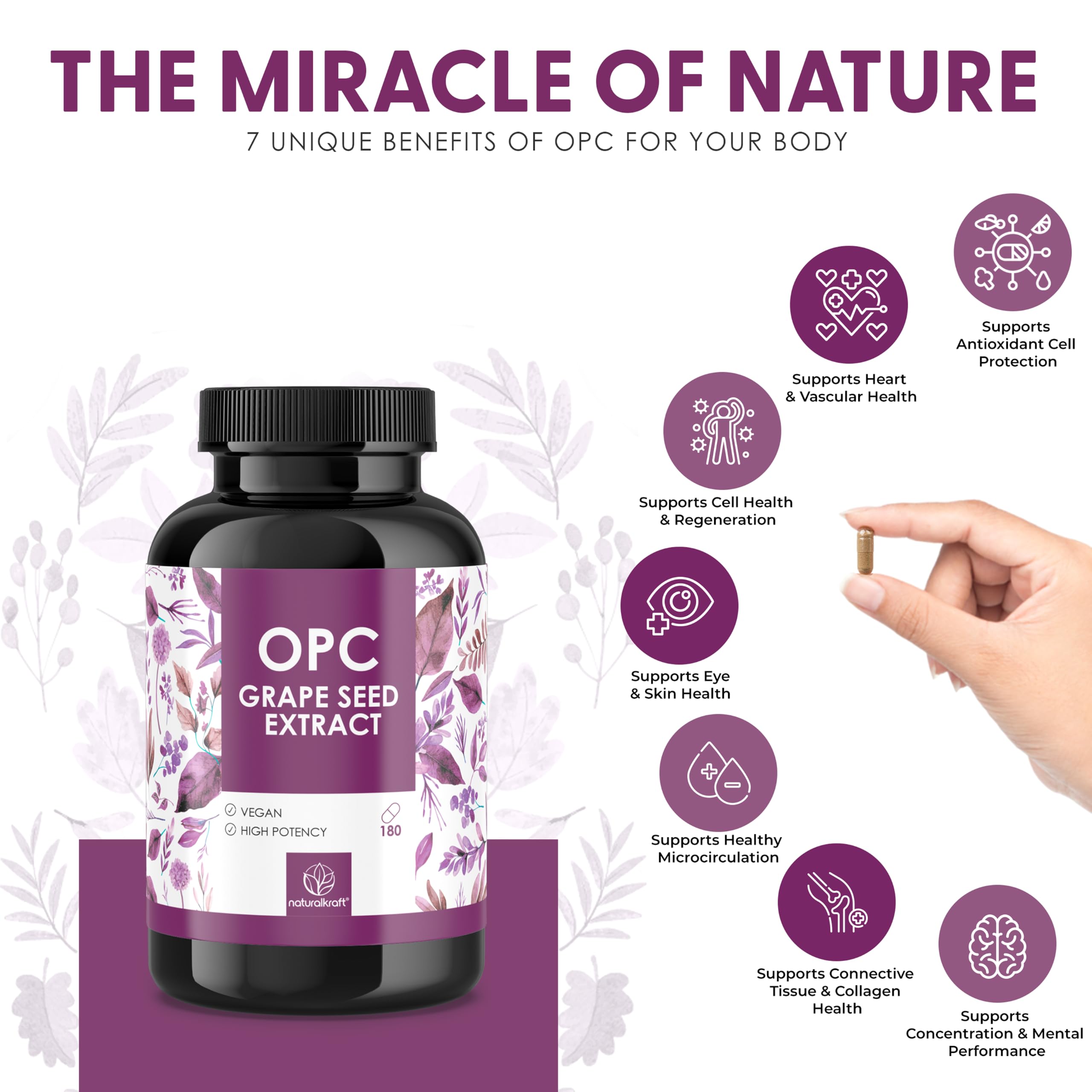 OPC Grape Seed Extract Capsules – 1000 mg OPC Daily, High Potency Antioxidant – 1250 mg Grapeseed Extract – 180 Vegan Capsules, 90-Day Supply – Gluten-Free — Amazon image 4