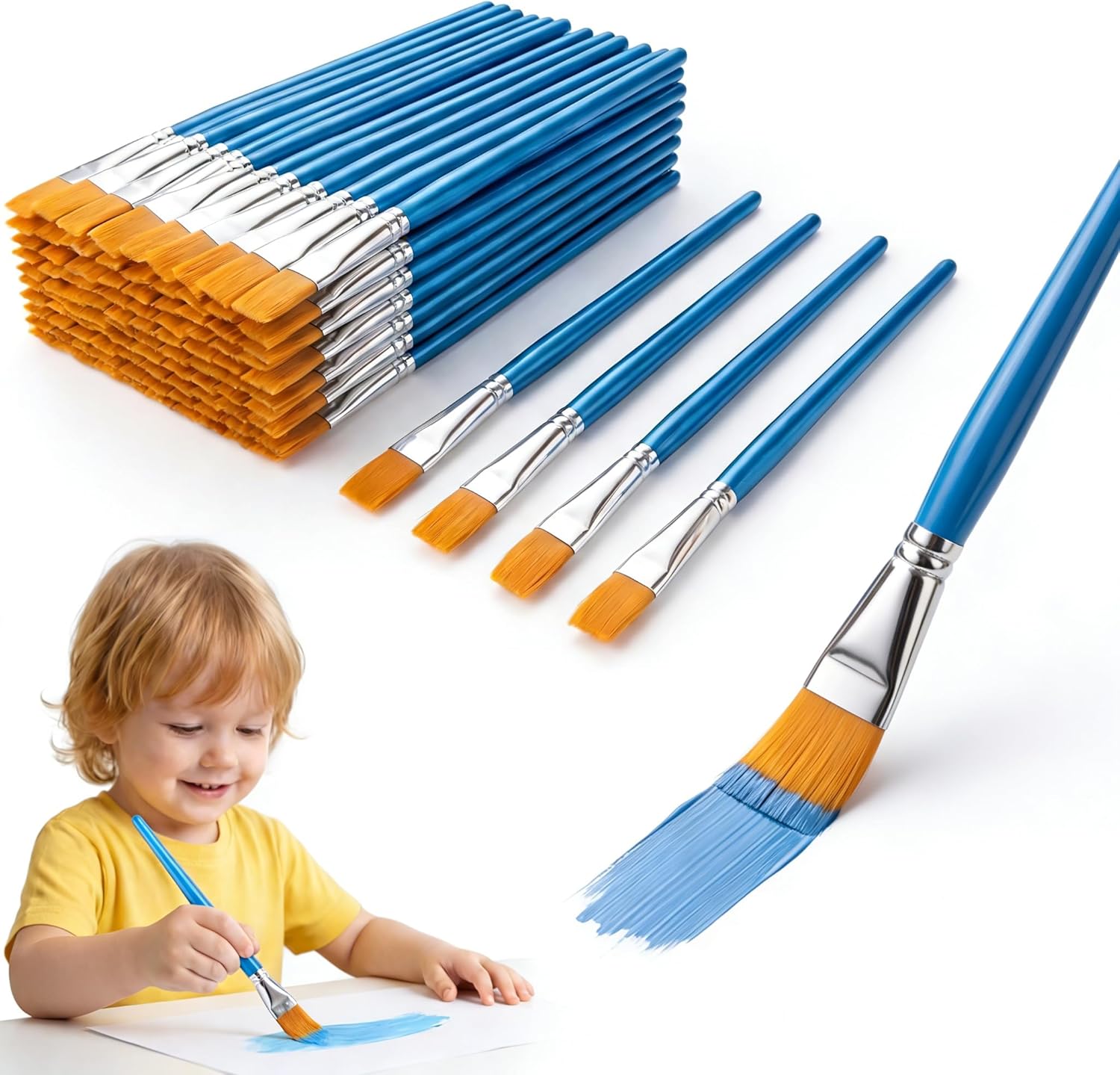 50 Pack 1 Inch Paint Brushes, Acrylic Paint Brushes Bulk, Large Flat Bristle Brush Set for Arts & Crafts, Watercolor, Tempera, Glue, Classroom Projects, Touch-Up, Washable & Reusable