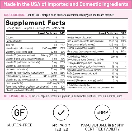 Miniatura 4 de NatureWise Vitamina para el cabello, piel y uñas, biotina 5000mcg con ácido hialurónico, colágeno para mujeres con C, complejo B, D3, A, E, hierro -