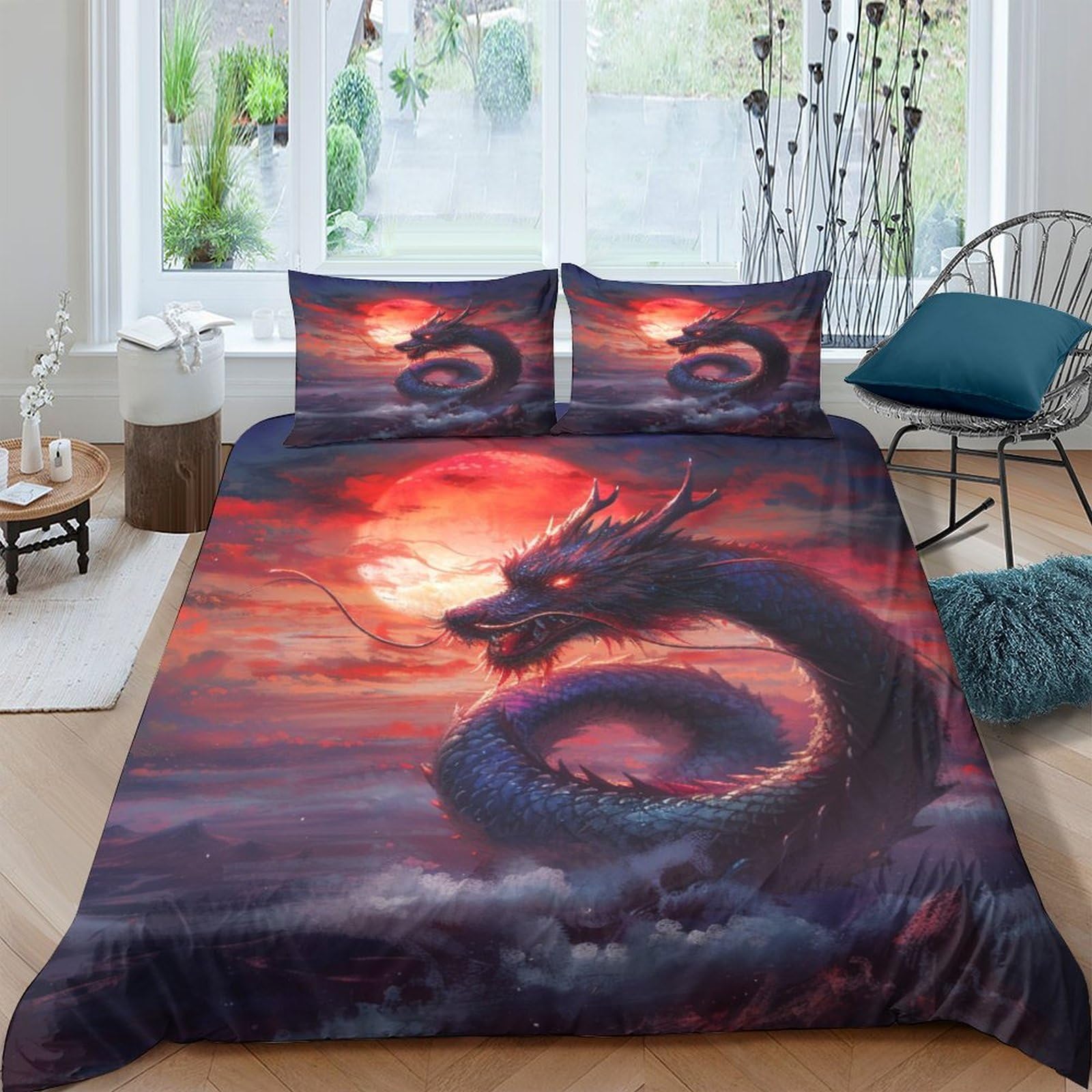 Parure de lit dragon 200x200cm pour transformer la décoration de votre chambre double