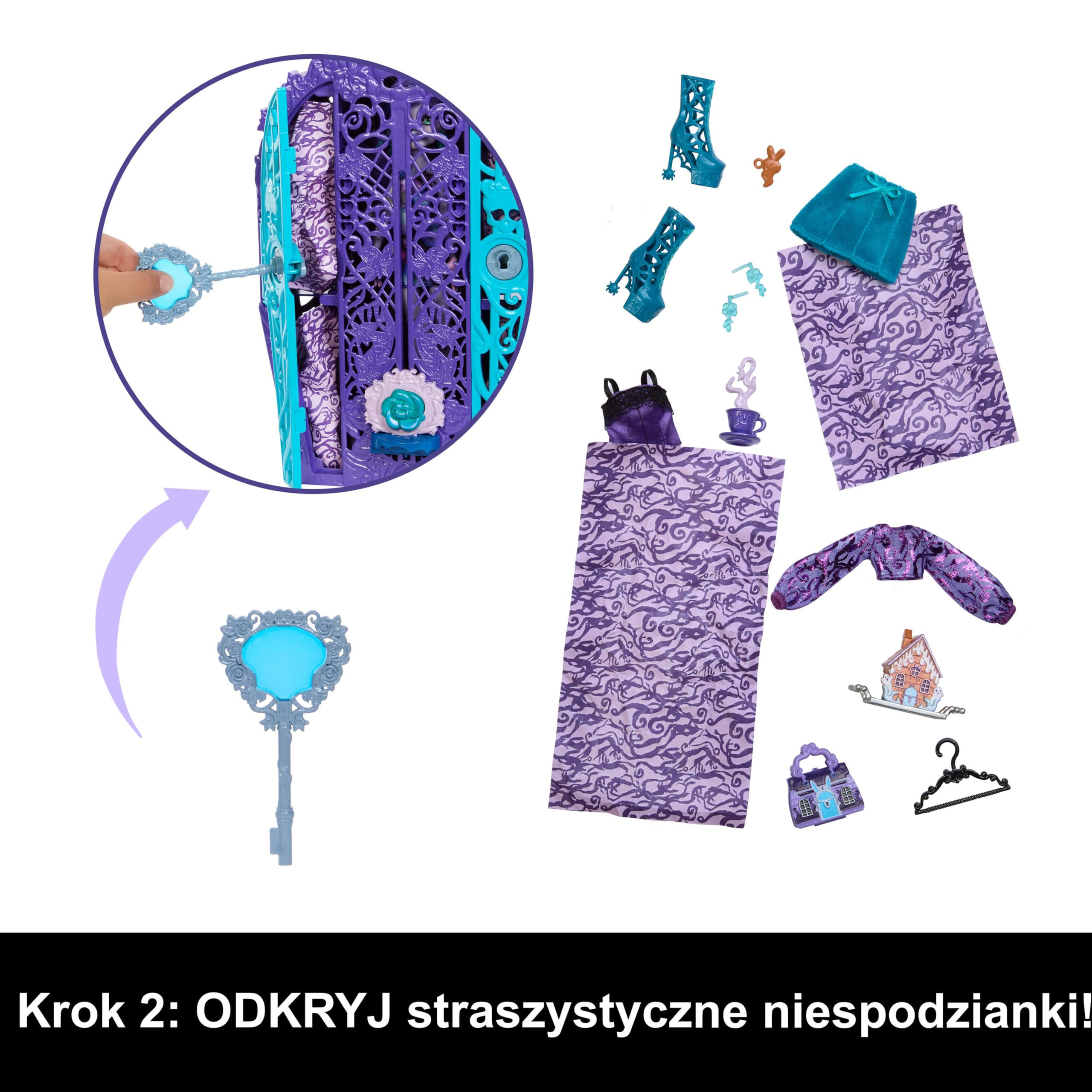 Monster High Straszysekrety Twyla Seria 5 Ogrodowe zagadki Zestaw lalka, szafa i ponad 19 niespodzianek, w tym ubranka dla lalki i akcesoria, HYT74