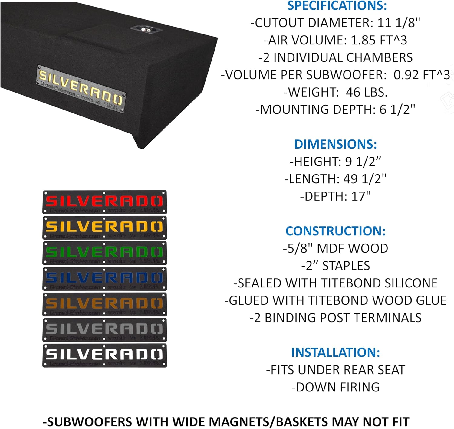 RED 2019-2025 Silverado Crew Cab and Double Cab Truck Sub Box 12" Dual Subwoofer Enclosure Speaker Box Ground Shaker Stereo Subwoofer Box Speaker Enclosure Car Audio Home Audio Ground-Shaker