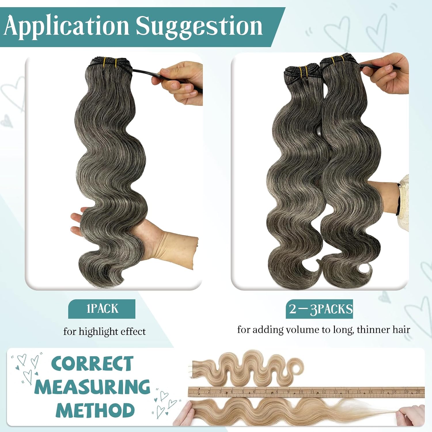 Weft Hair Extensions Black Balayage Body Wave Sew in Hair Extensions Real Human Hair Natural Black and Silver Balayage Human Hair Weft Extensions for Short Hair Curly Grey and White Sew in 80G 14Inch