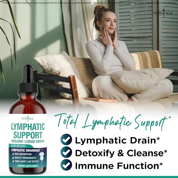 Organic Lymphatic Drainage Drops - All in 1 Organic Lymphatic Drainage Supplement with Burdock Root, Echinacea, Elderberry, Calendula, Cleavers Herb, Dandelion Supports Lymphatic Health - 4 OZ
