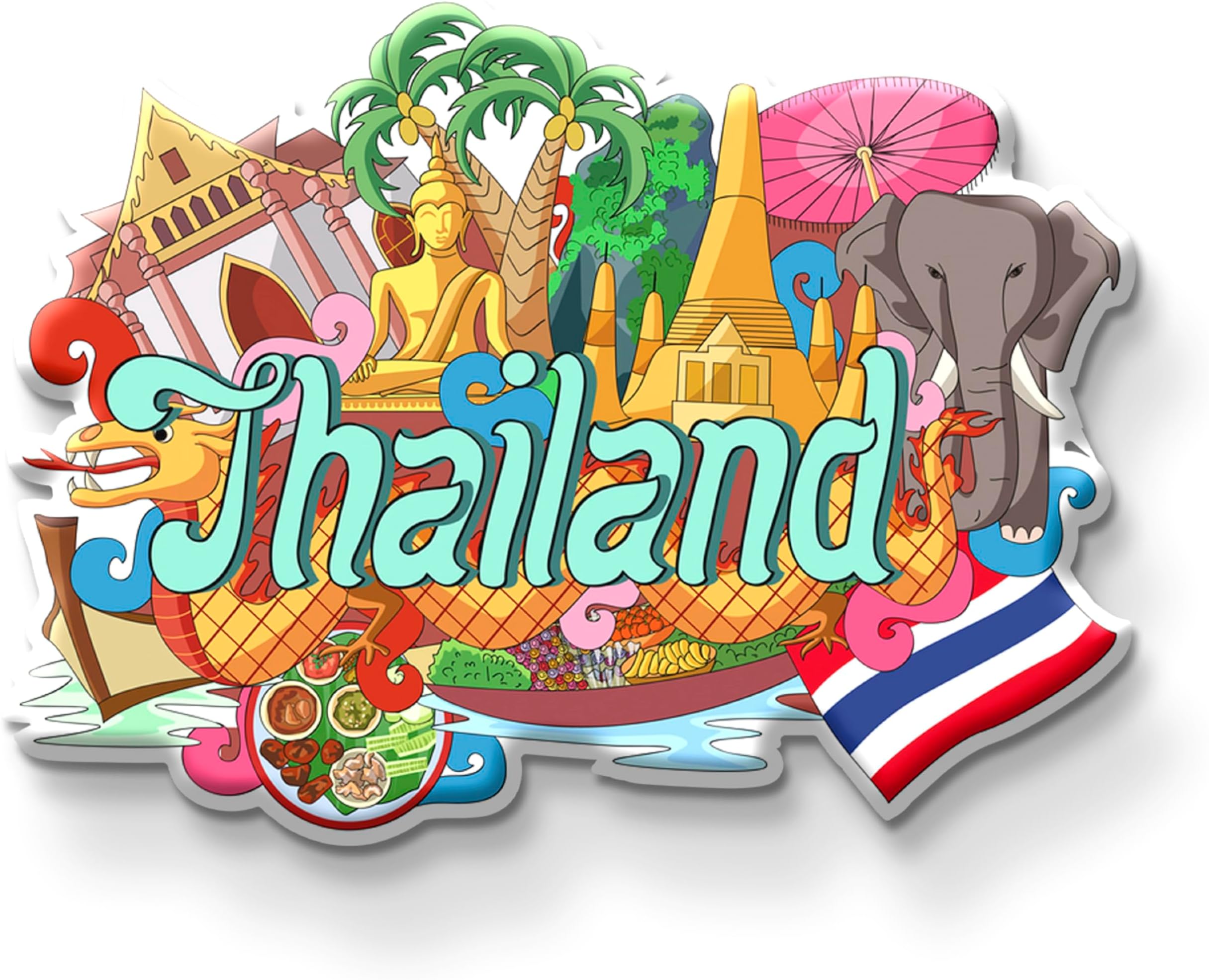Thailand Country Theme Souvenir Wooden Fridge Magnet for Refrigerator - Stylish Magnet for Fridge Decoration Thailand Printed