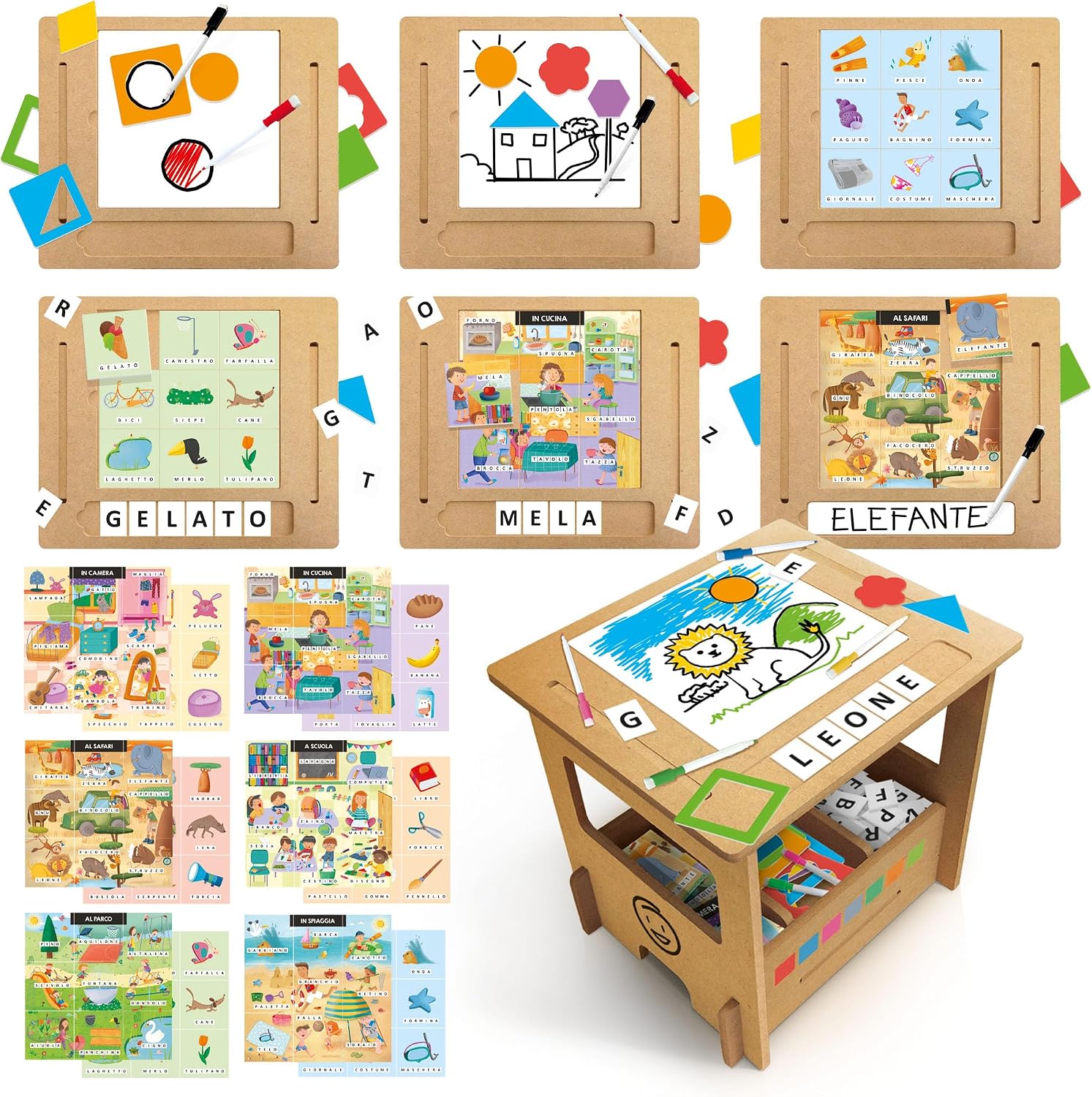 Headu IT59513 Wooden Banquet Writing School Drawing and Writing More Than 100 Words with The 7 Steps Method IT59513 Educational Game for Children 3-6 Years Made in Italy