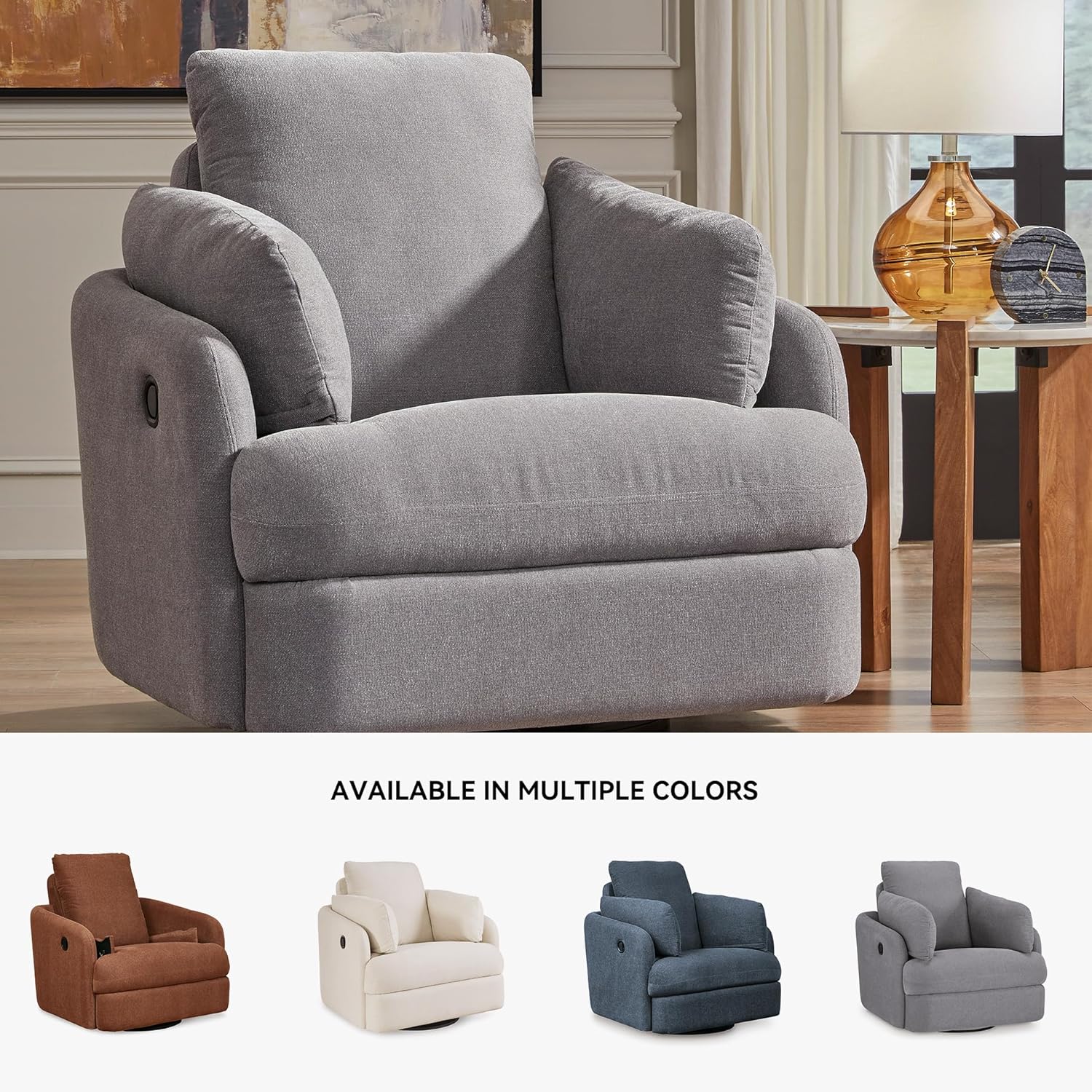 Signature Design by Ashley Modmax Contemporary Swivel Glider Recliner, Press-Back Reclining, Cleanable & Durable Performance Fabric, 21" Seat Height, Gray