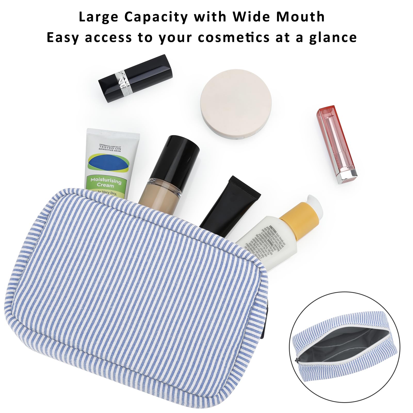 JINSI Travel Makeup Bag for Women Stripe Cosmetic Organizer Toiletry Bag with Zipper Portable Skincare Purses Storage Pouch Cute Beauty Case Clutch Bags - Image 2