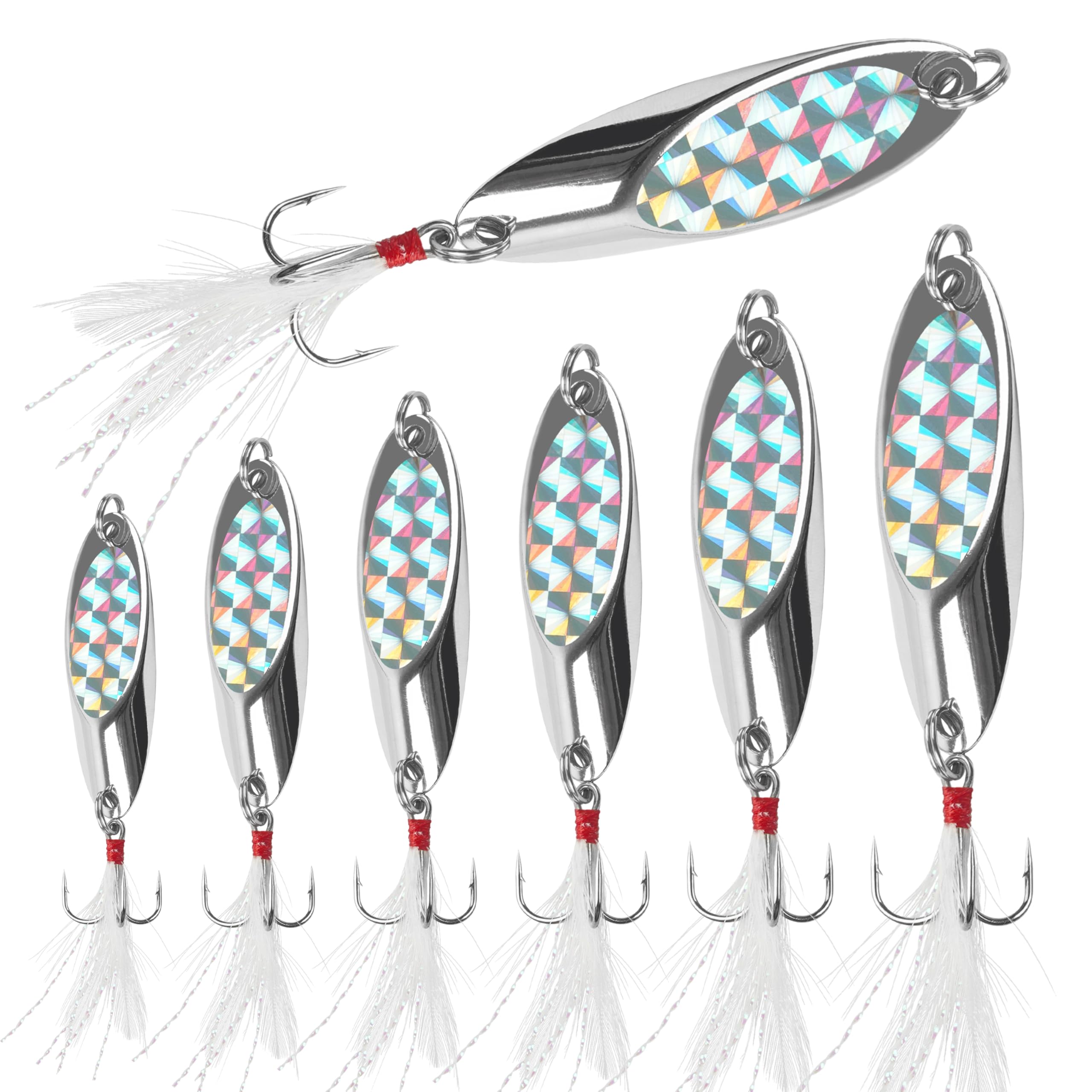 Fishing Spoons Lures, 5pcs Metal Spoon Fishing Lures with Feathered Treble Hooks Casting Trout Lures Jigging Spoons Bait for Bass Pike Trout Walleye Saltwater Freshwater 10g