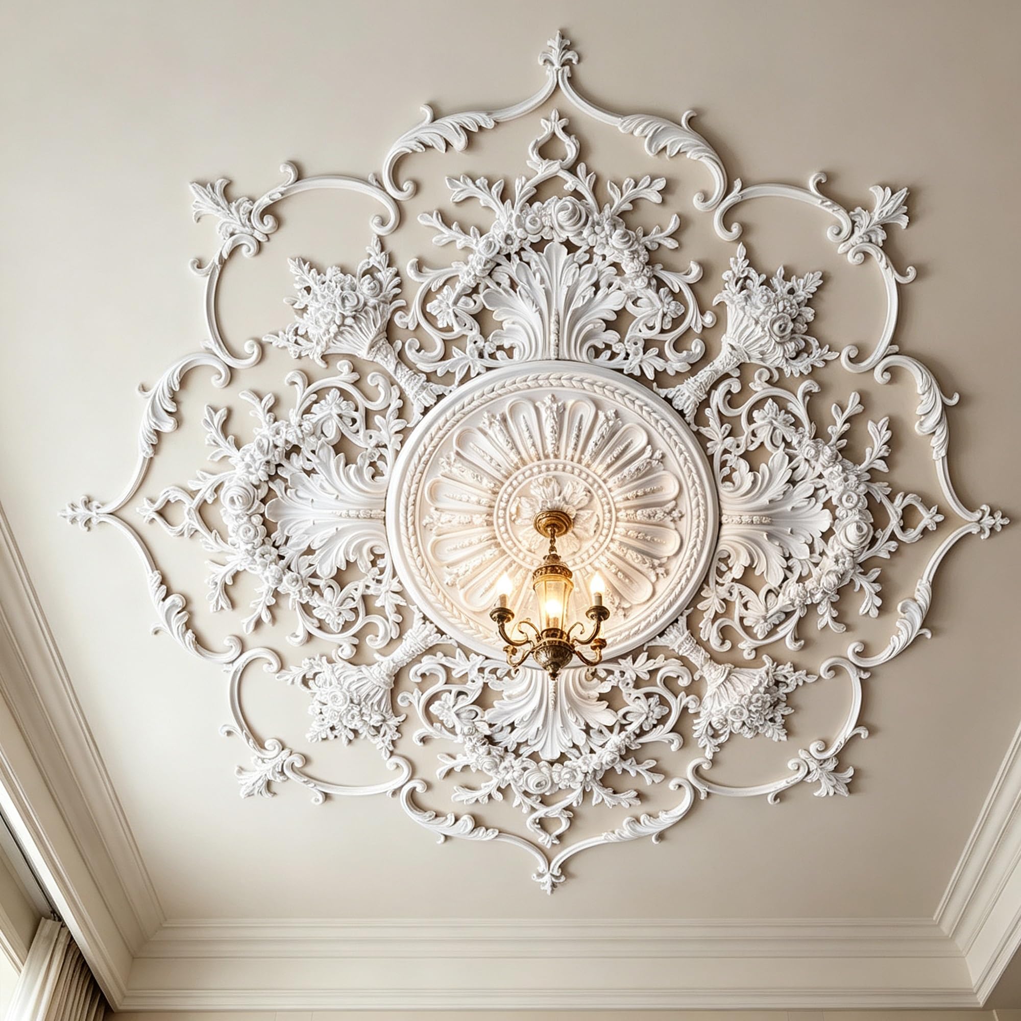 131cm Rosone Lampadario Soffitto Bianco Polistirolo Decorativo