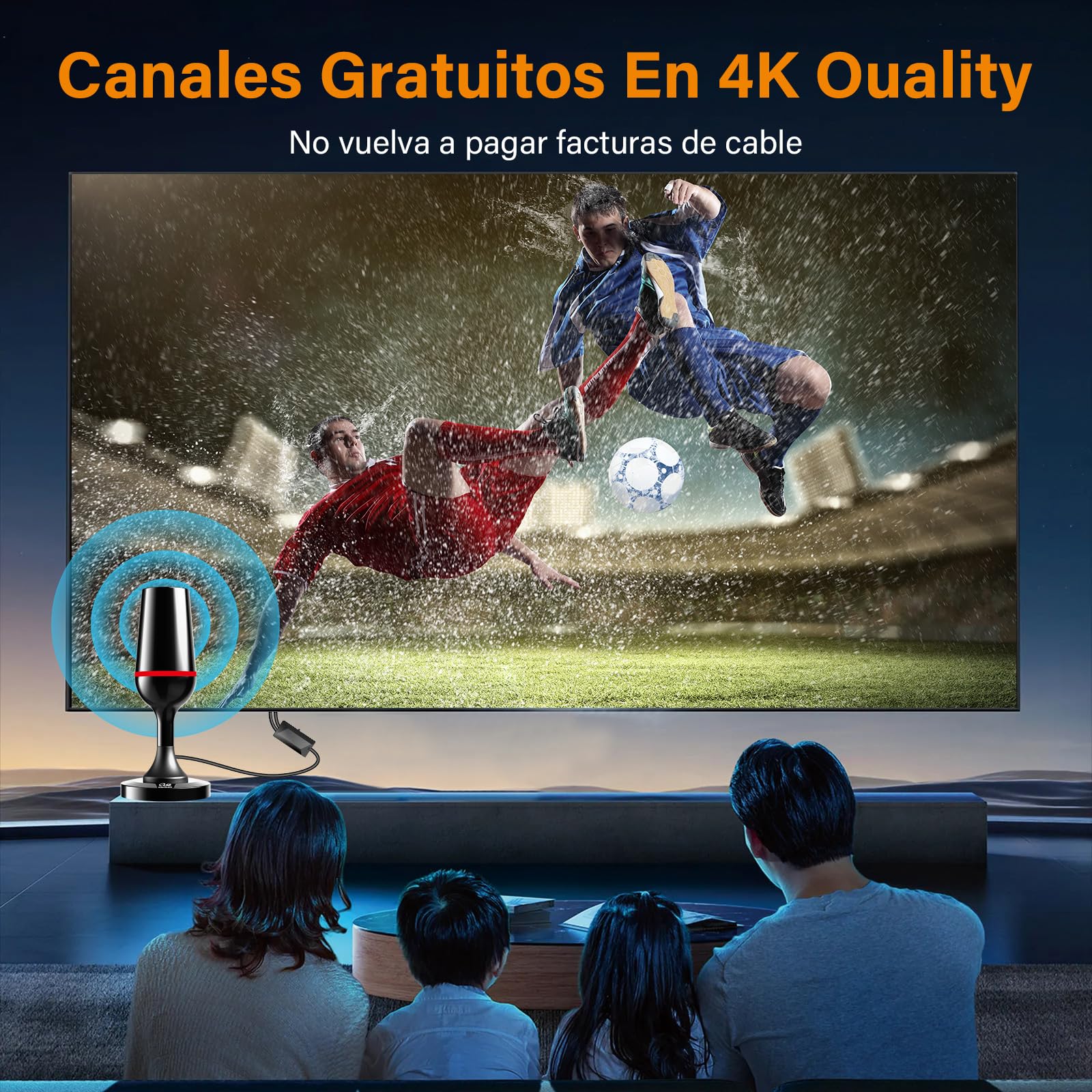 Antena TV Interior, Antena TV Interior Potente 2026 con Base Magnética, 420 km de Largo Alcance y Recepción 360°, Compatible con Canales 4K/1080p/VHF/UHF DVB-T/T2 en Abierto